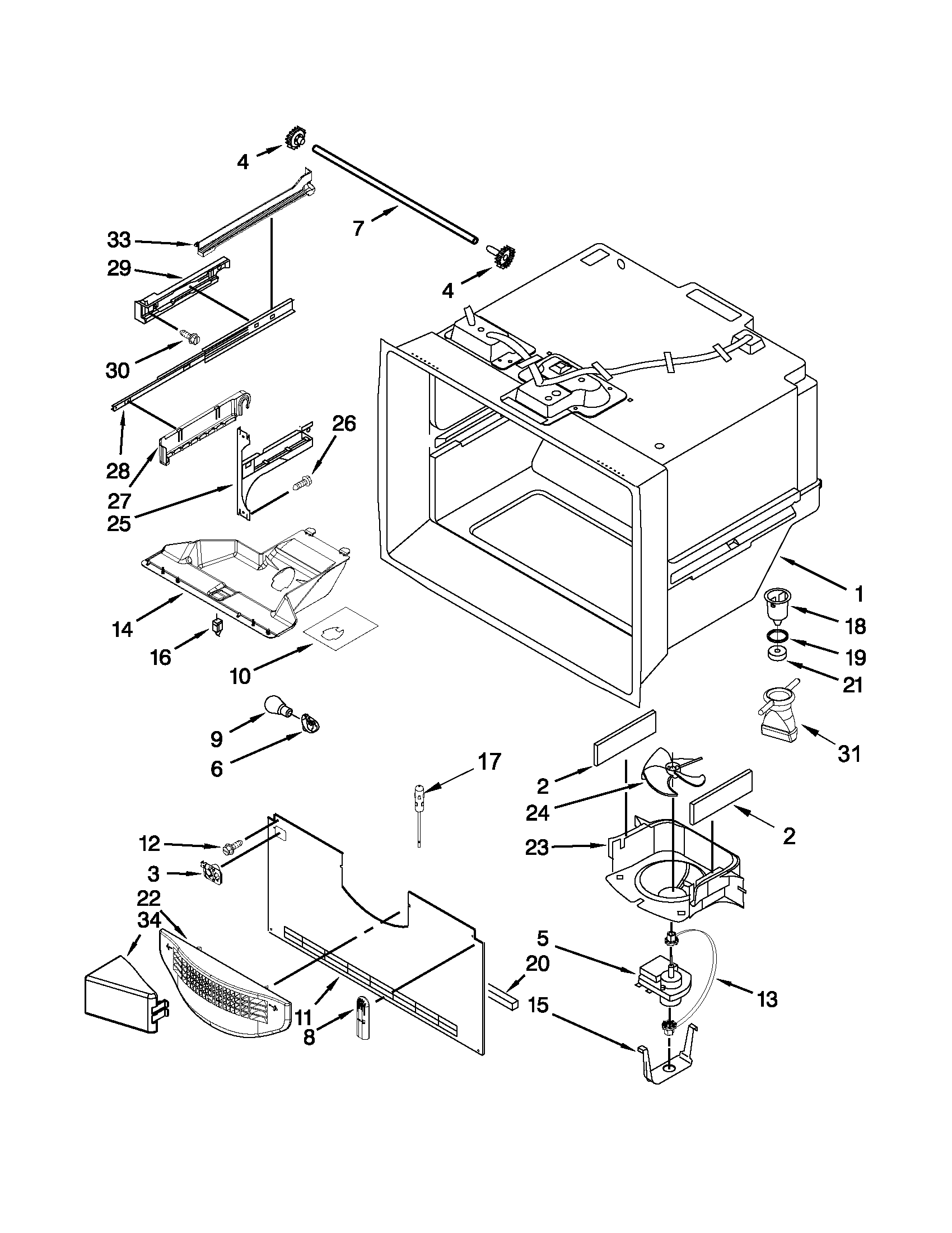Kenmore 59679223014 freezer liner parts diagram