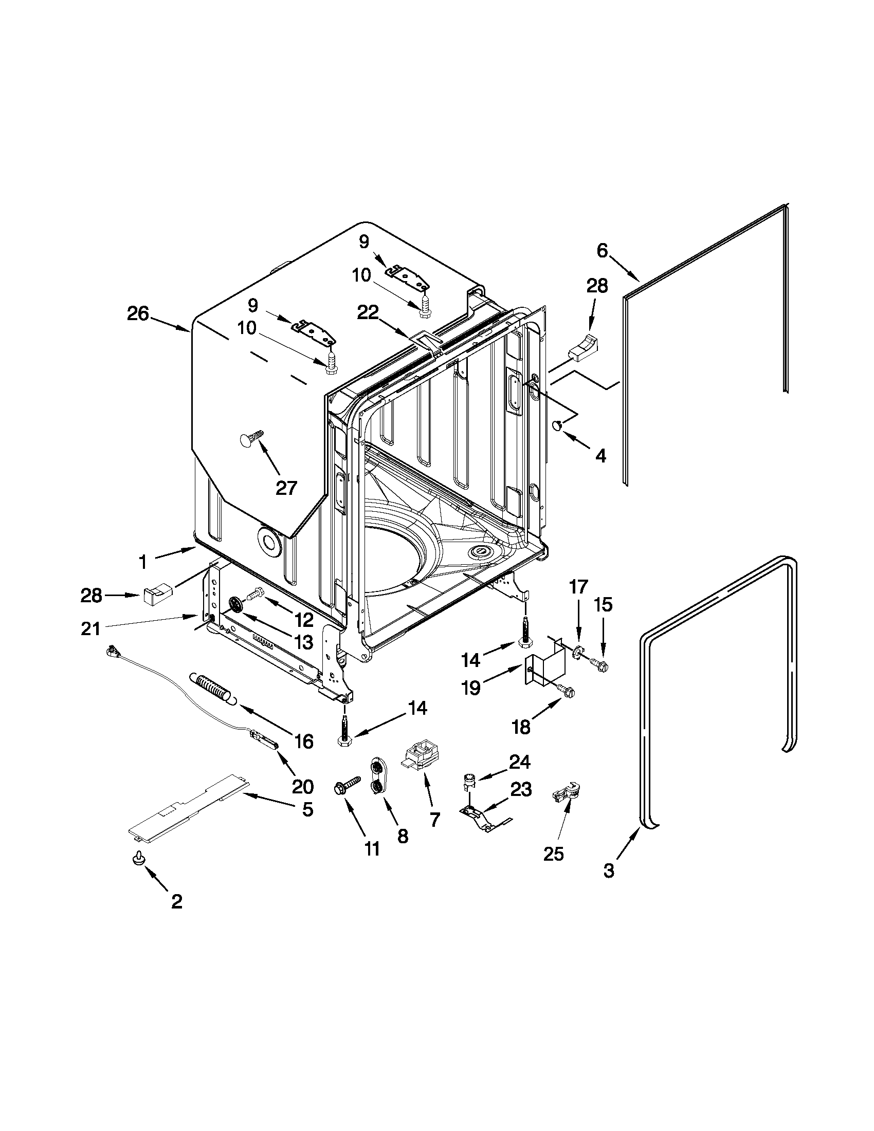 Kenmore Elite 66512782K310 tub and frame parts diagram