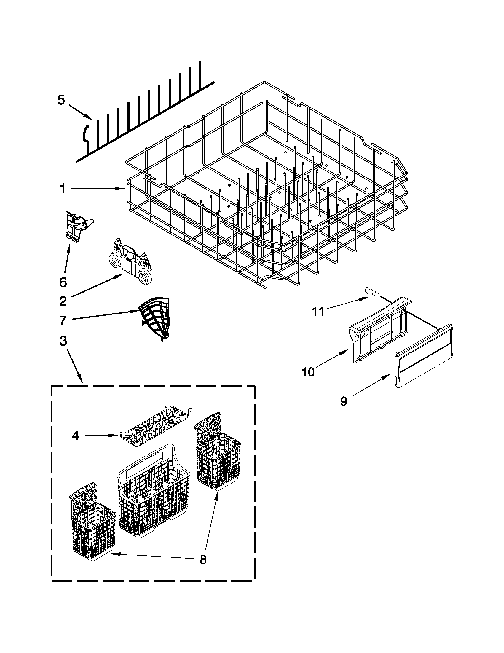 Kenmore Elite 66512782K310 lower rack parts diagram