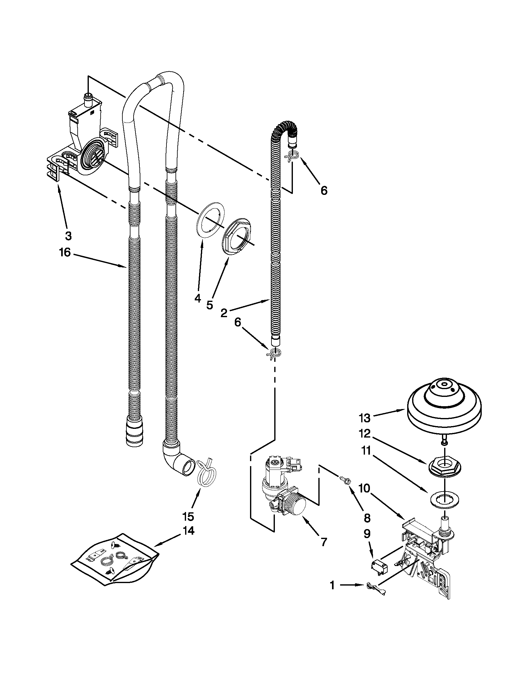 Kenmore Elite 66512774K310 fill, drain and overfill parts diagram