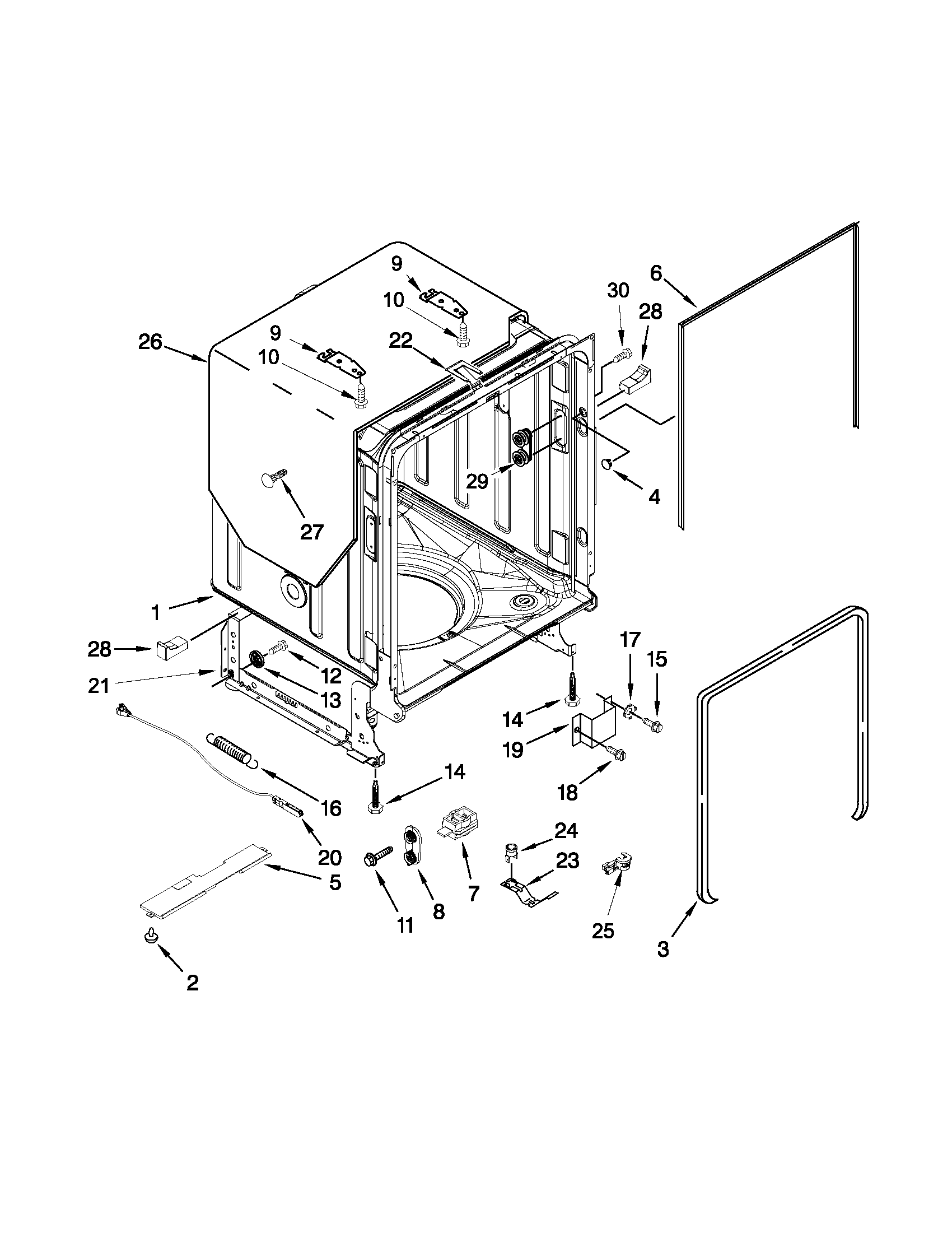 Kenmore Elite 66512774K310 tub and frame parts diagram
