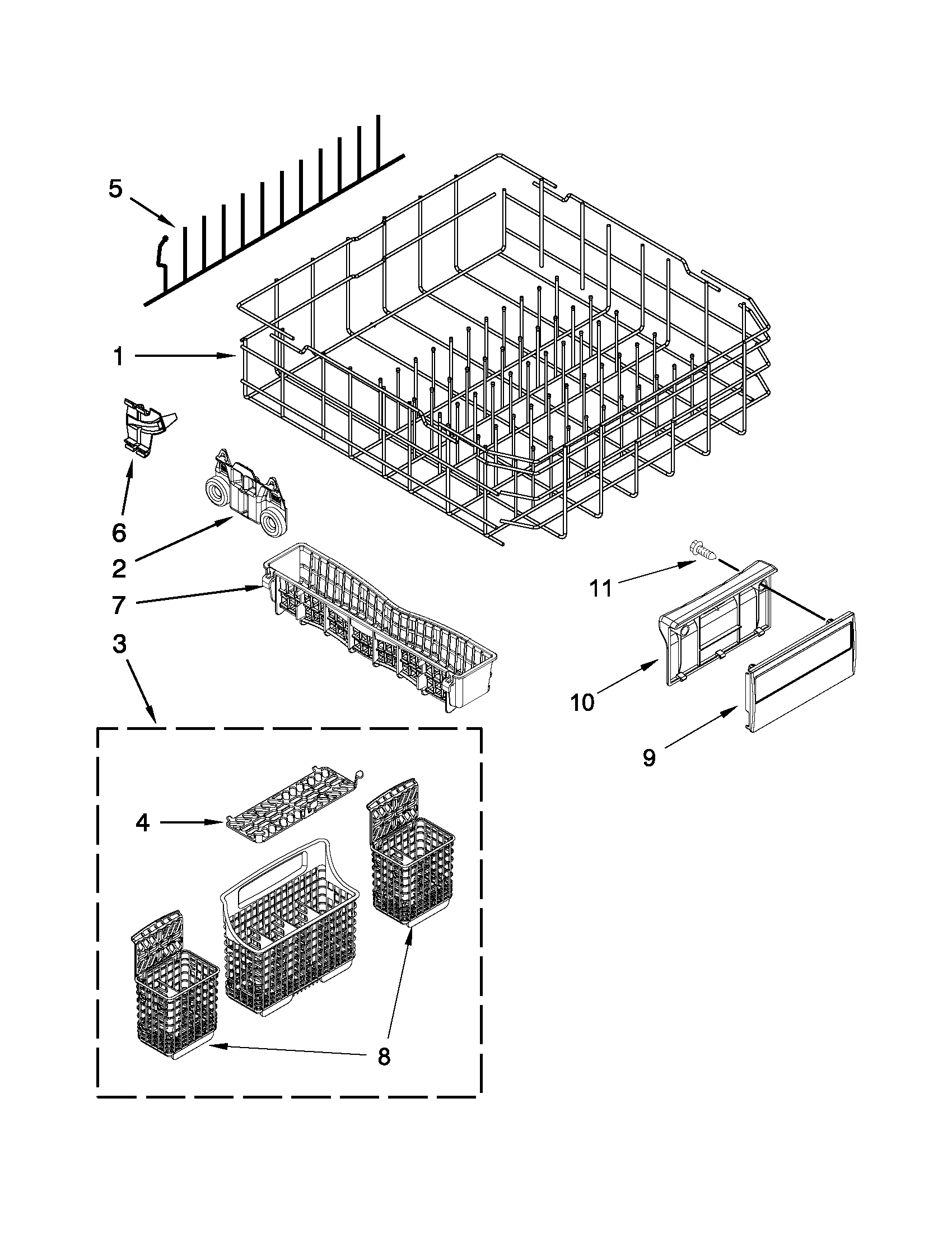 Kenmore Elite 66512774K310 lower rack parts diagram