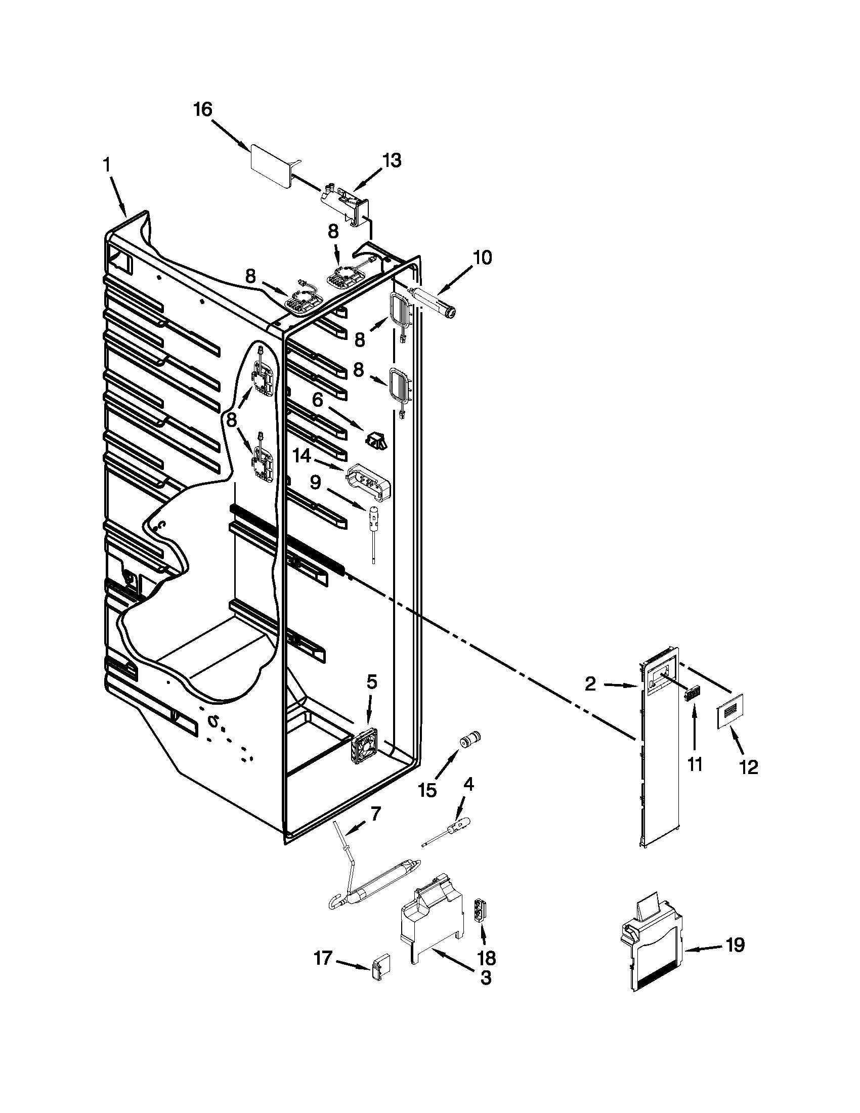 Kenmore Elite 10651189113 refrigerator liner parts diagram