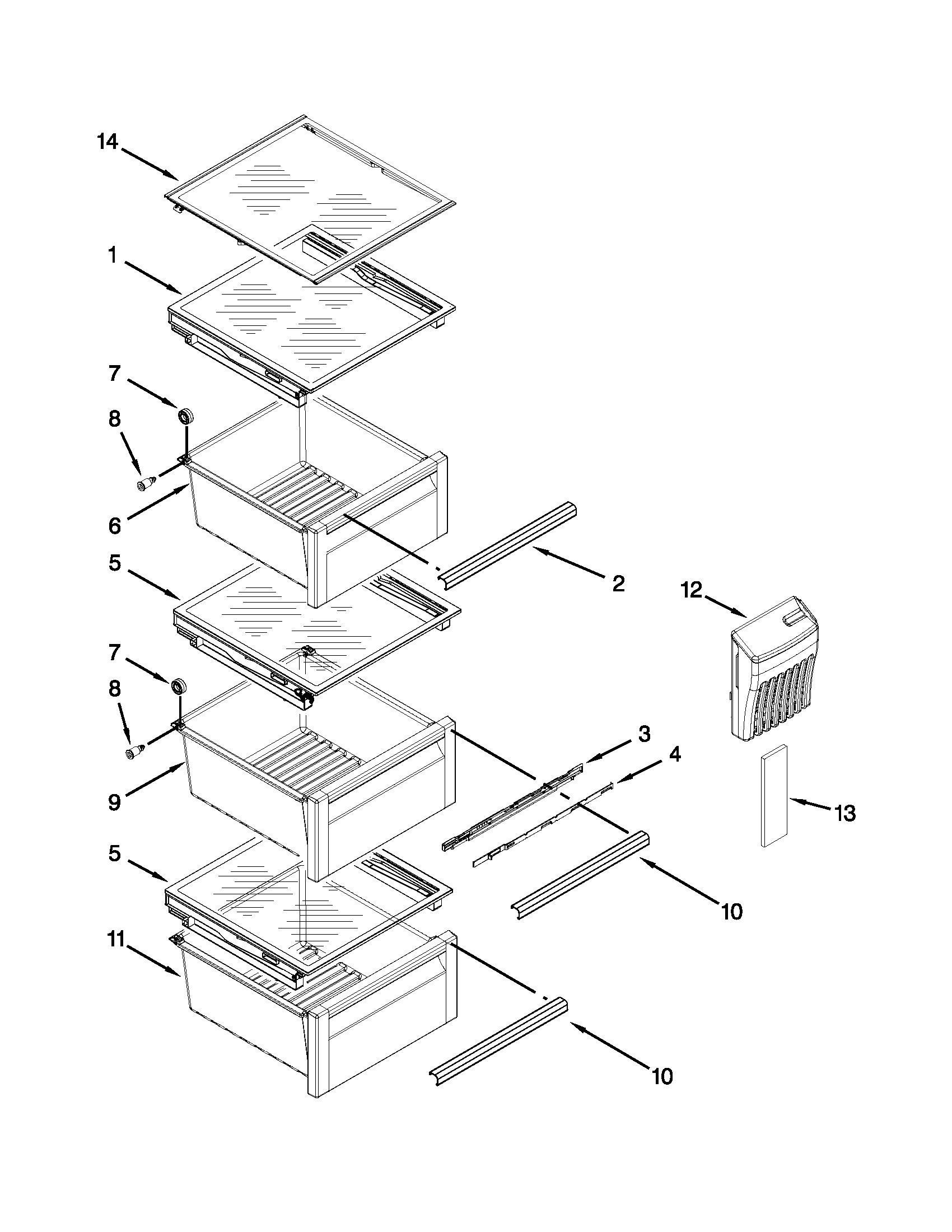 Kenmore Elite 10651189113 refrigerator shelf parts diagram