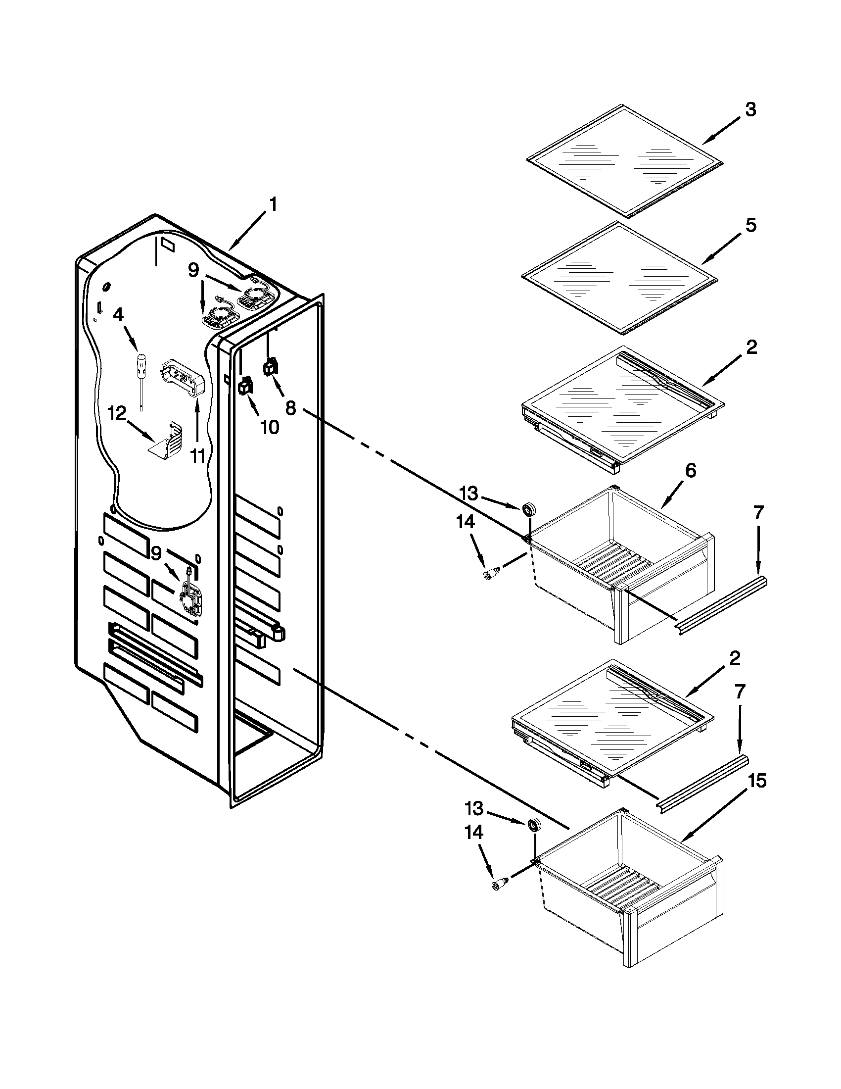 Kenmore Elite 10651189113 freezer liner parts diagram