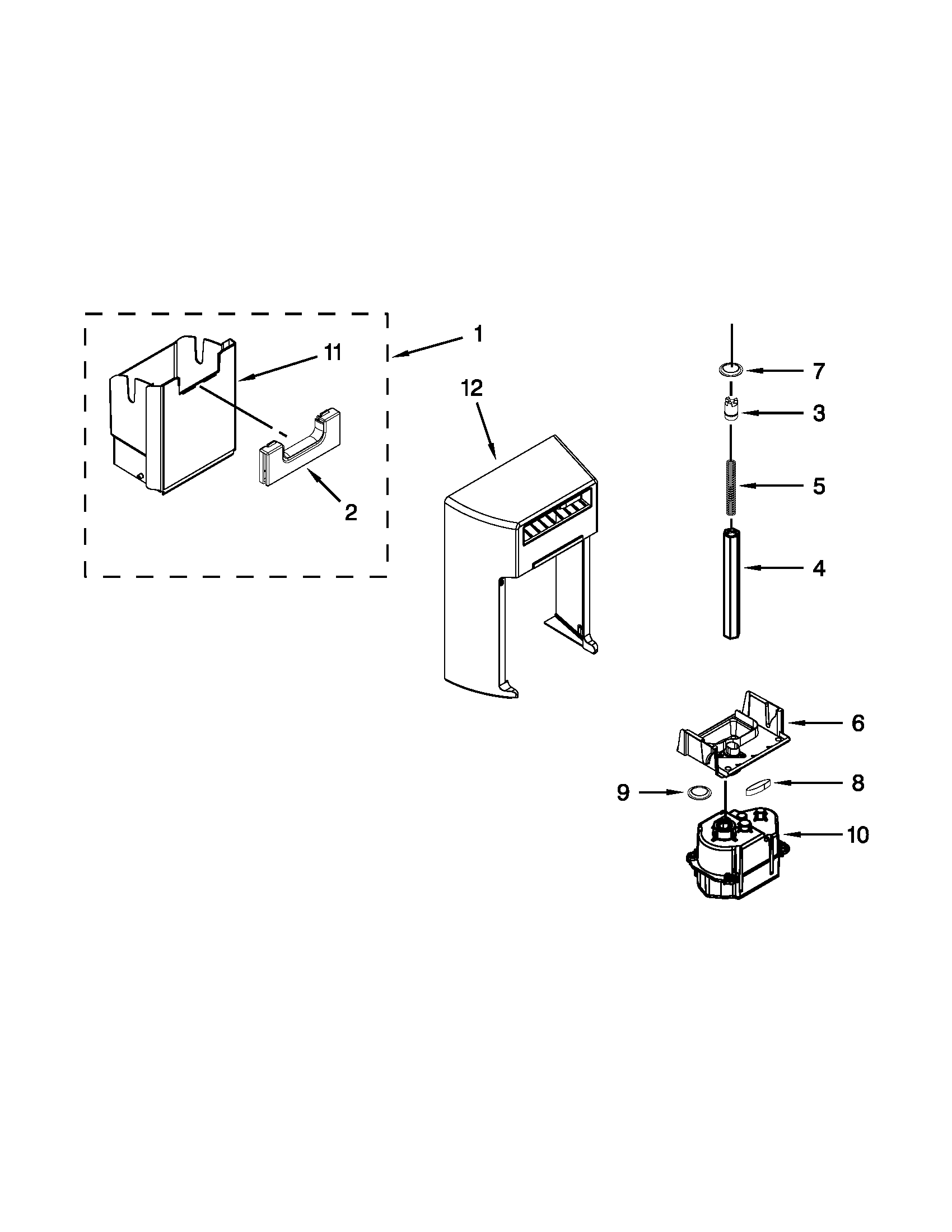 Kenmore Elite 10651189113 motor and ice container parts diagram