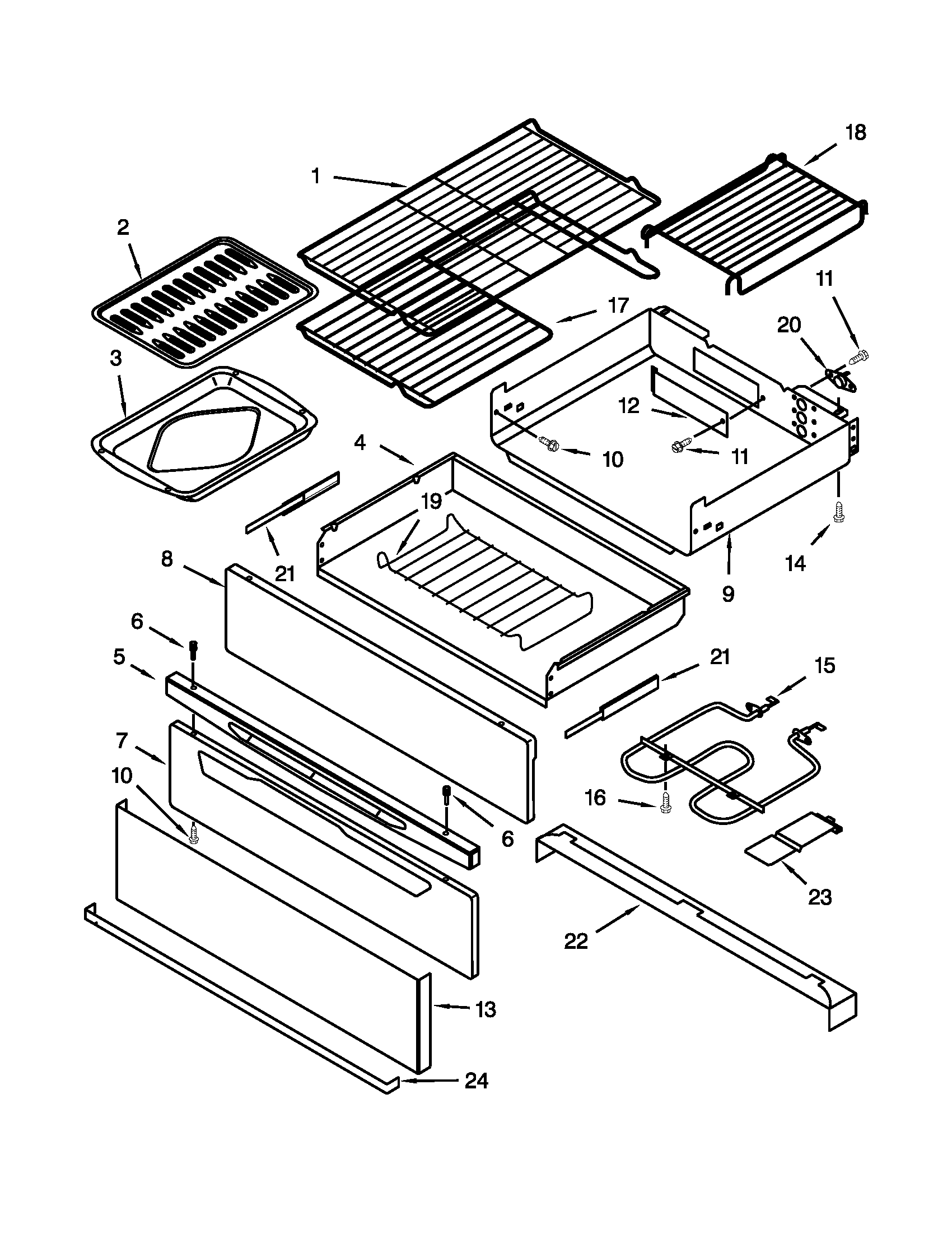 Kenmore 66575844005 warming drawer & broiler parts diagram
