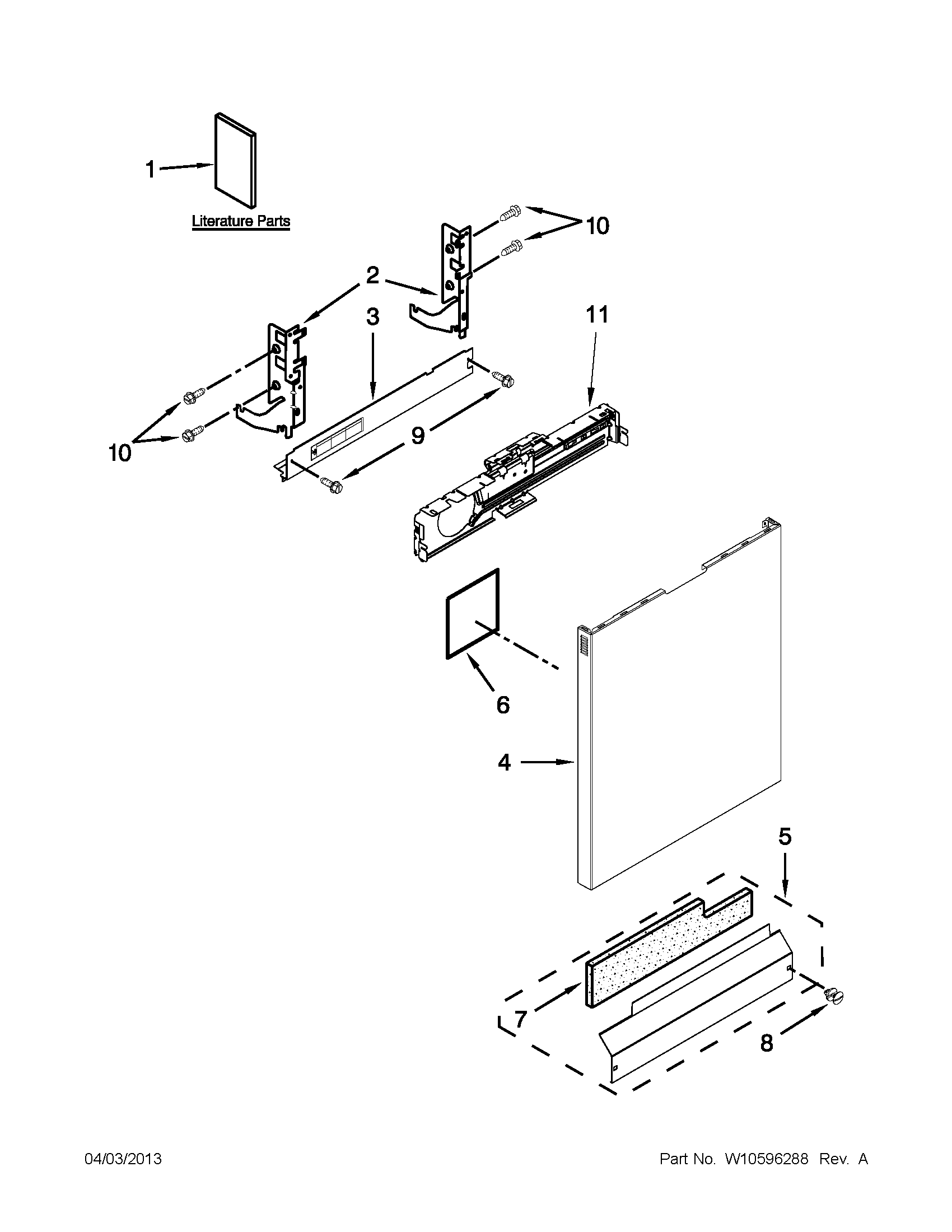 Kenmore 66513269K113 door and panel parts diagram