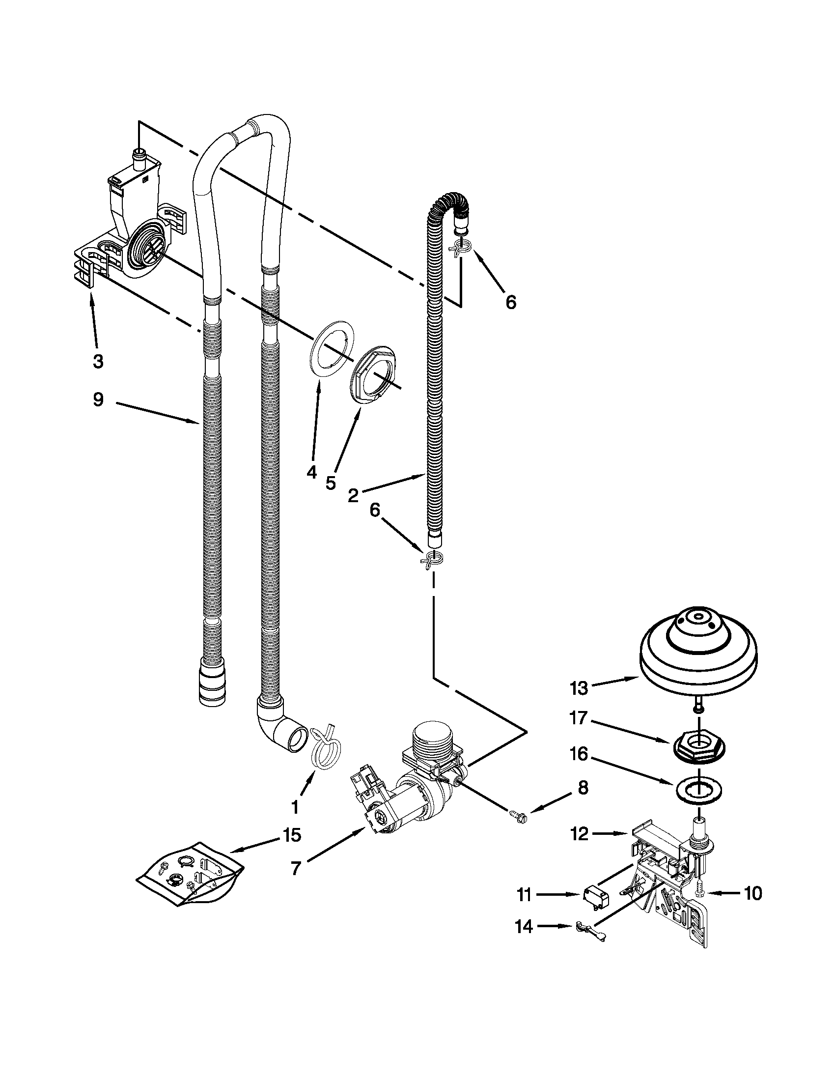 Kenmore 66513269K113 fill, drain and overfill parts diagram