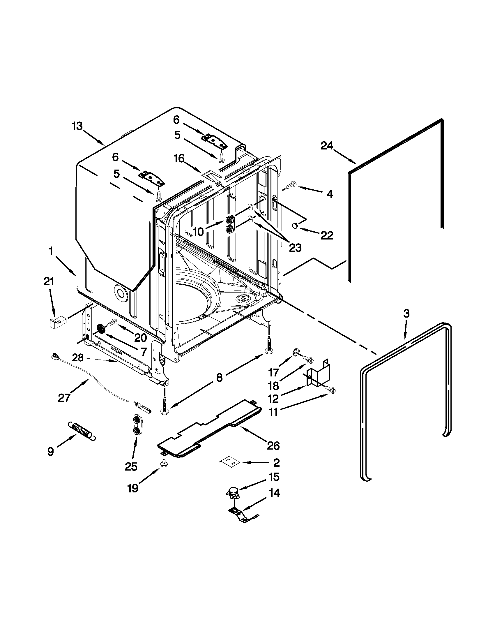 Kenmore 66513269K113 tub and frame parts diagram