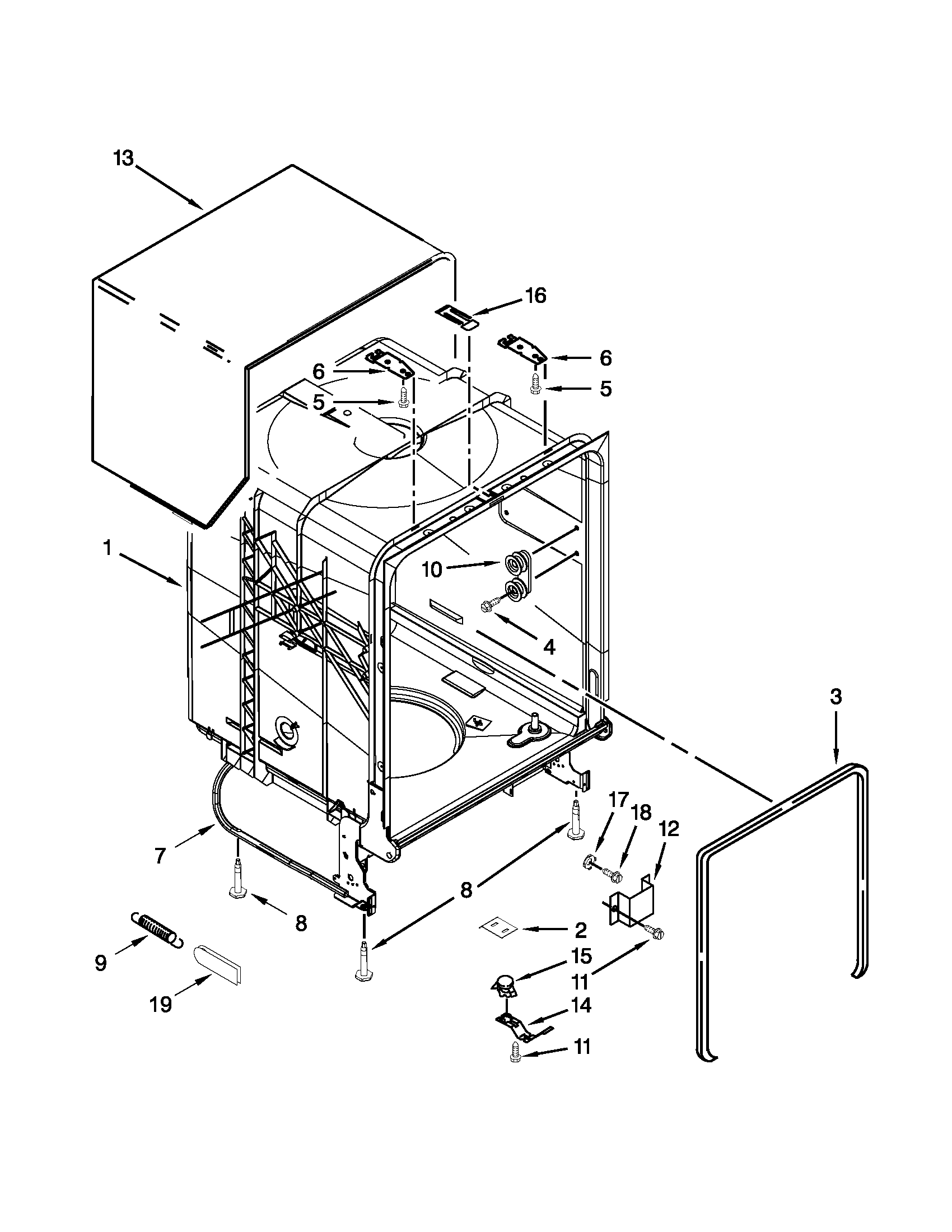 Kenmore 66513279K116 tub and frame parts diagram