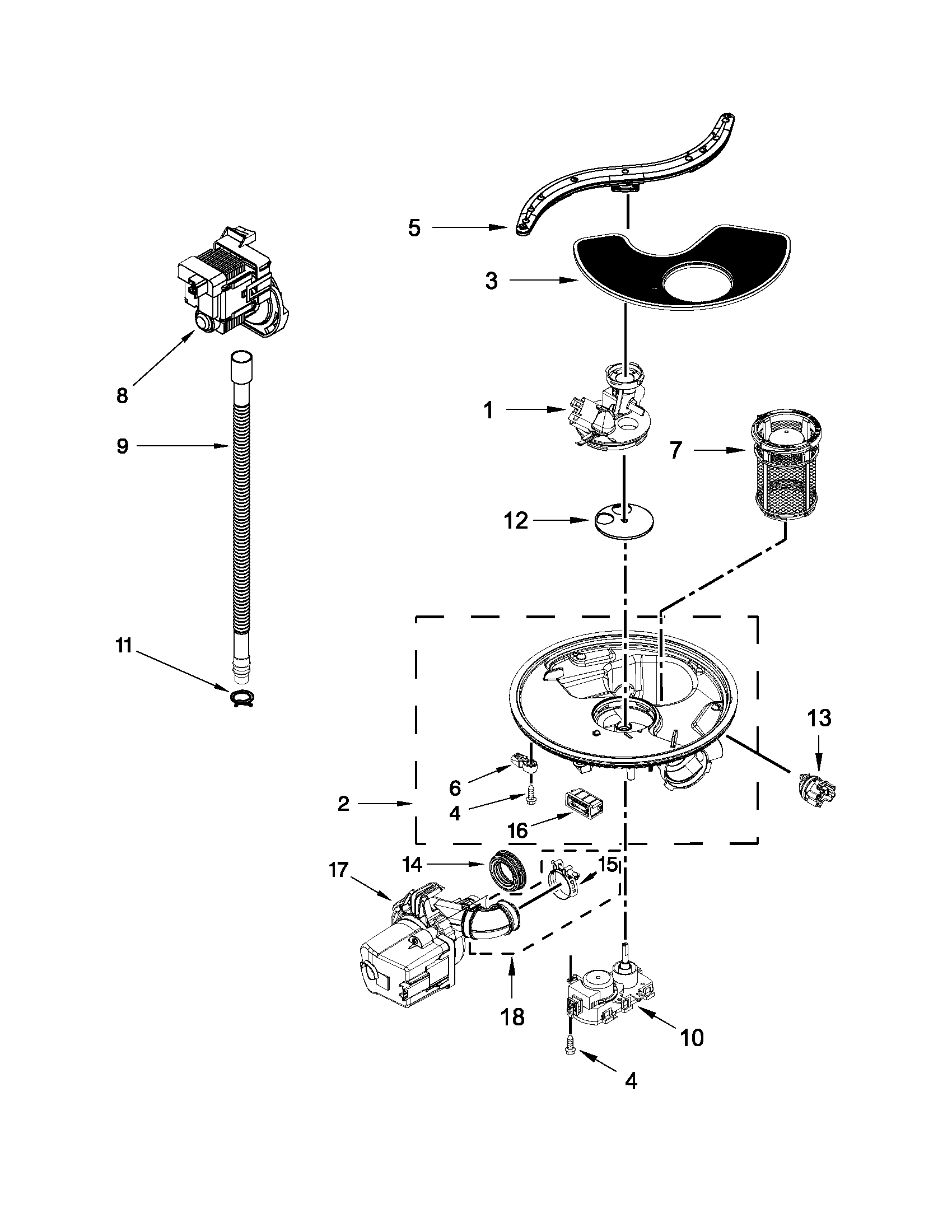 Kenmore 66513279K116 pump, washarm and motor parts diagram