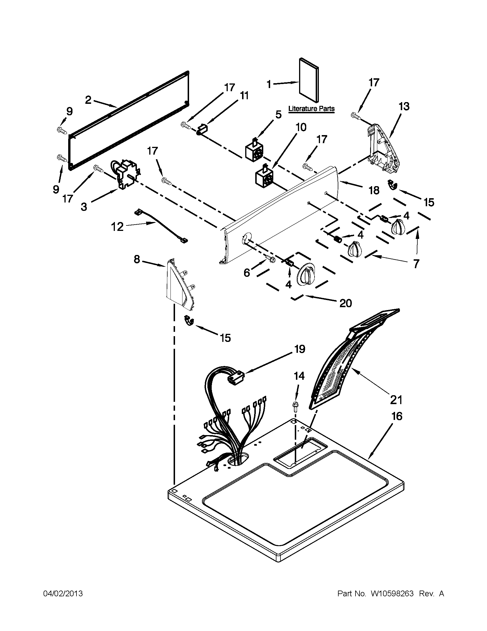 Kenmore 11061262311 top and console parts diagram
