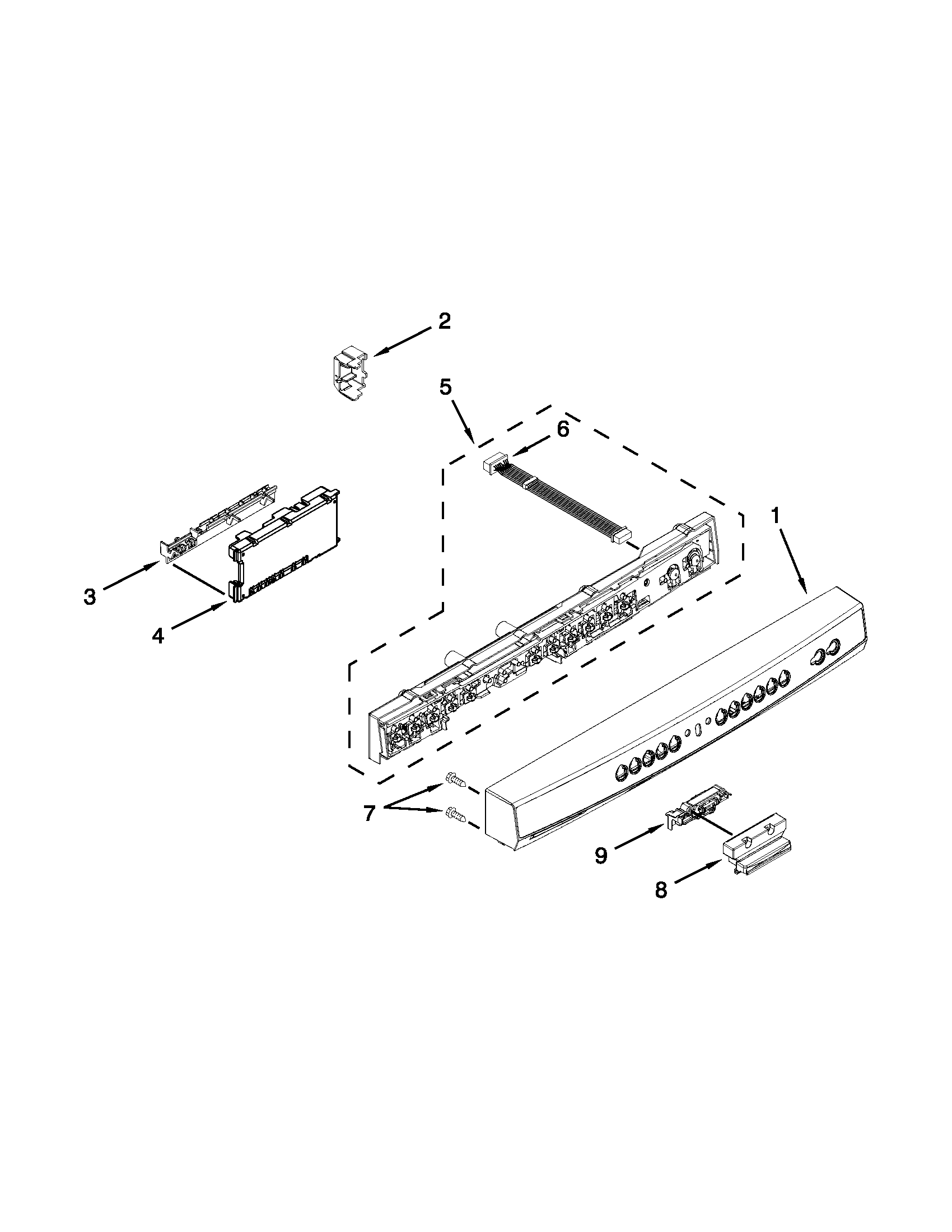 Kenmore 66513032K114 control panel and latch parts diagram