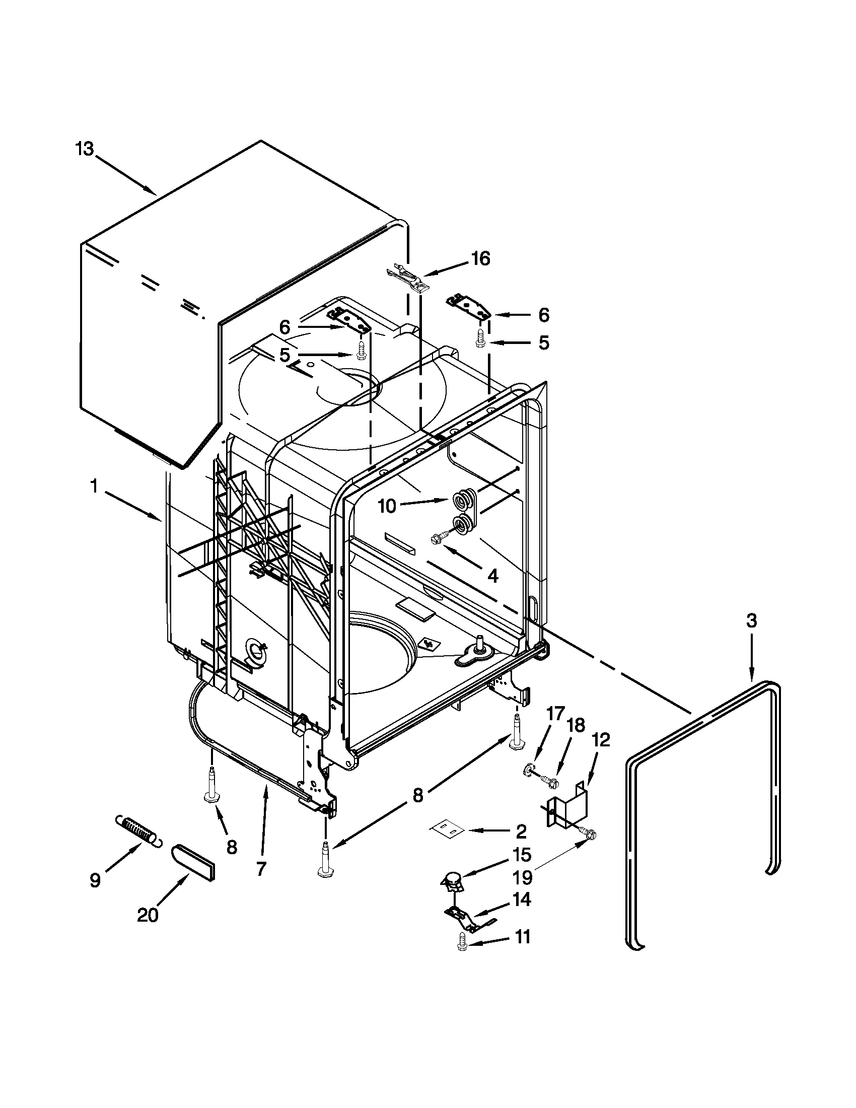 Kenmore 66513032K114 tub and frame parts diagram