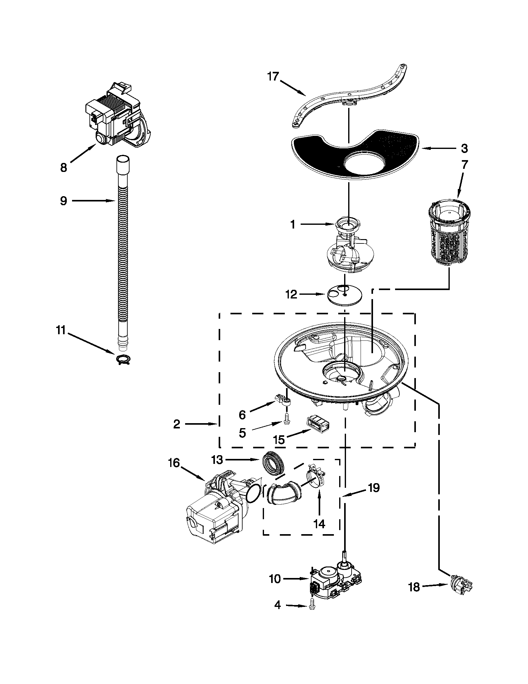 Kenmore 66513032K114 pump and motor parts diagram