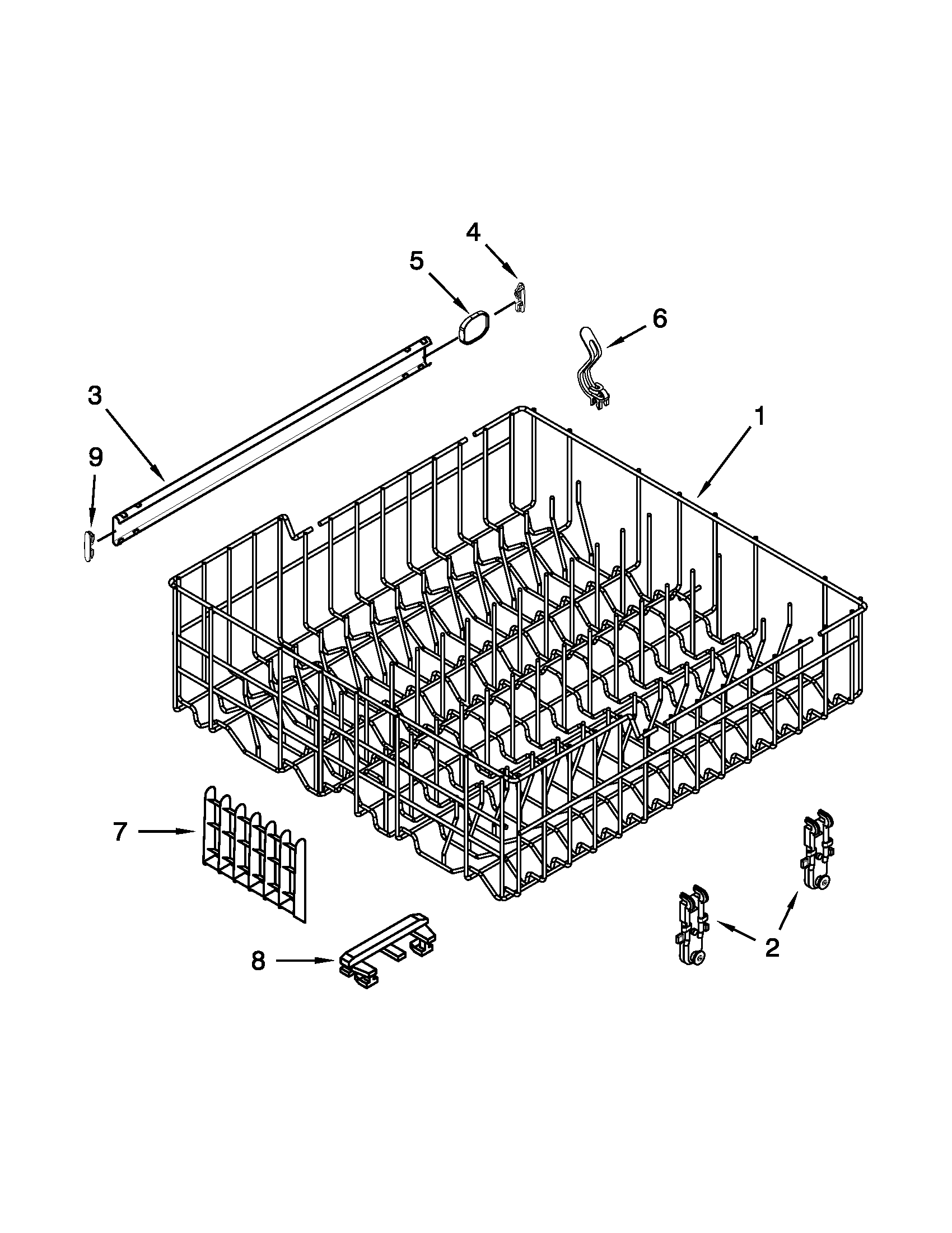 Kenmore 66513032K114 upper rack and track parts diagram