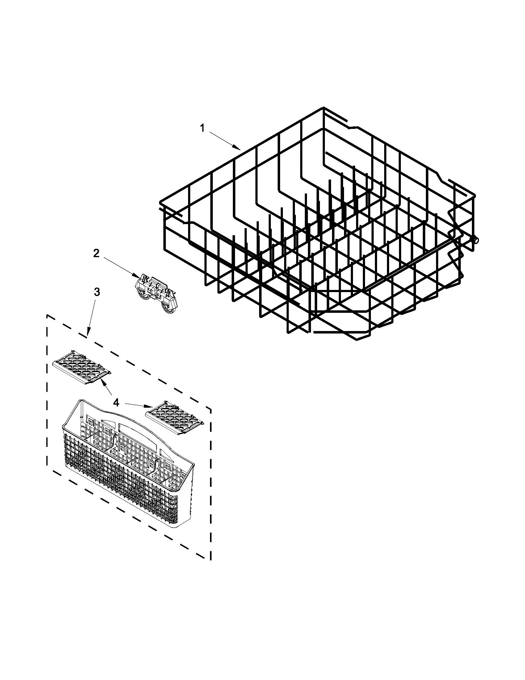 Kenmore 66513032K114 lower rack parts diagram