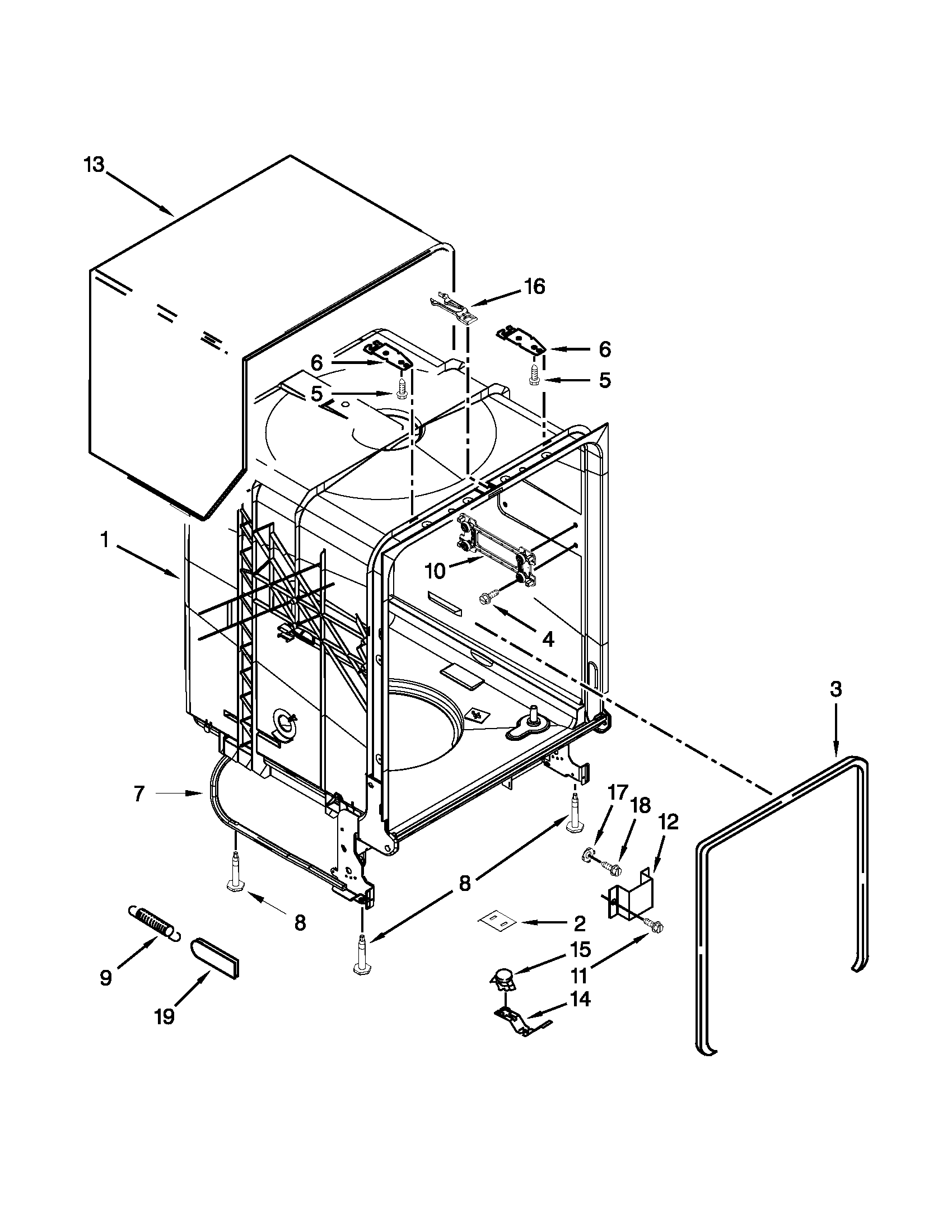 Kenmore 66513283K116 tub and frame parts diagram