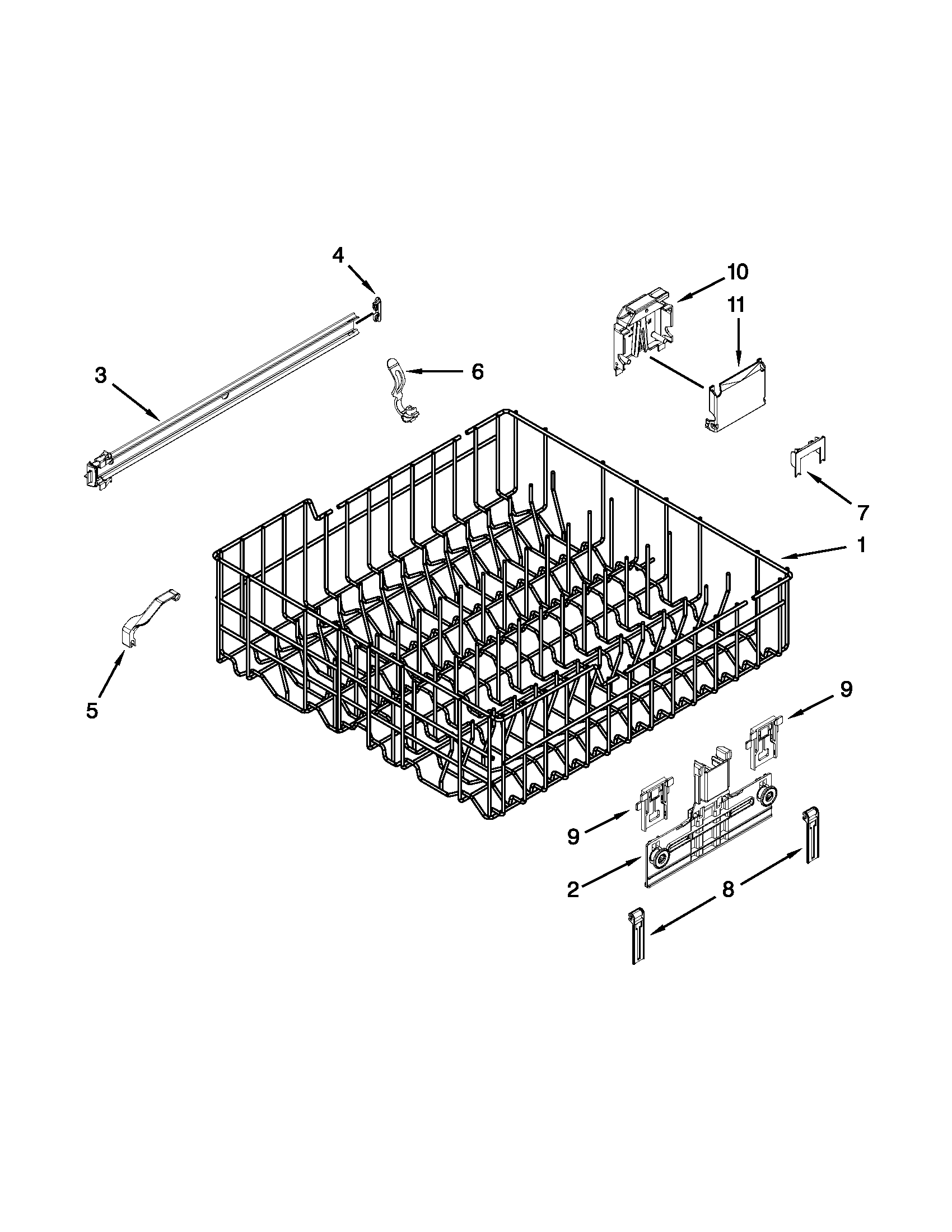 Kenmore 66513293K115 upper rack and track parts diagram