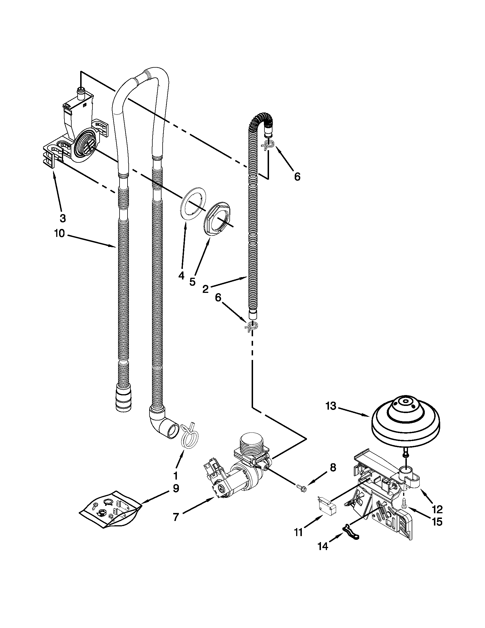 Kenmore 66513042K114 fill, drain and overfill parts diagram