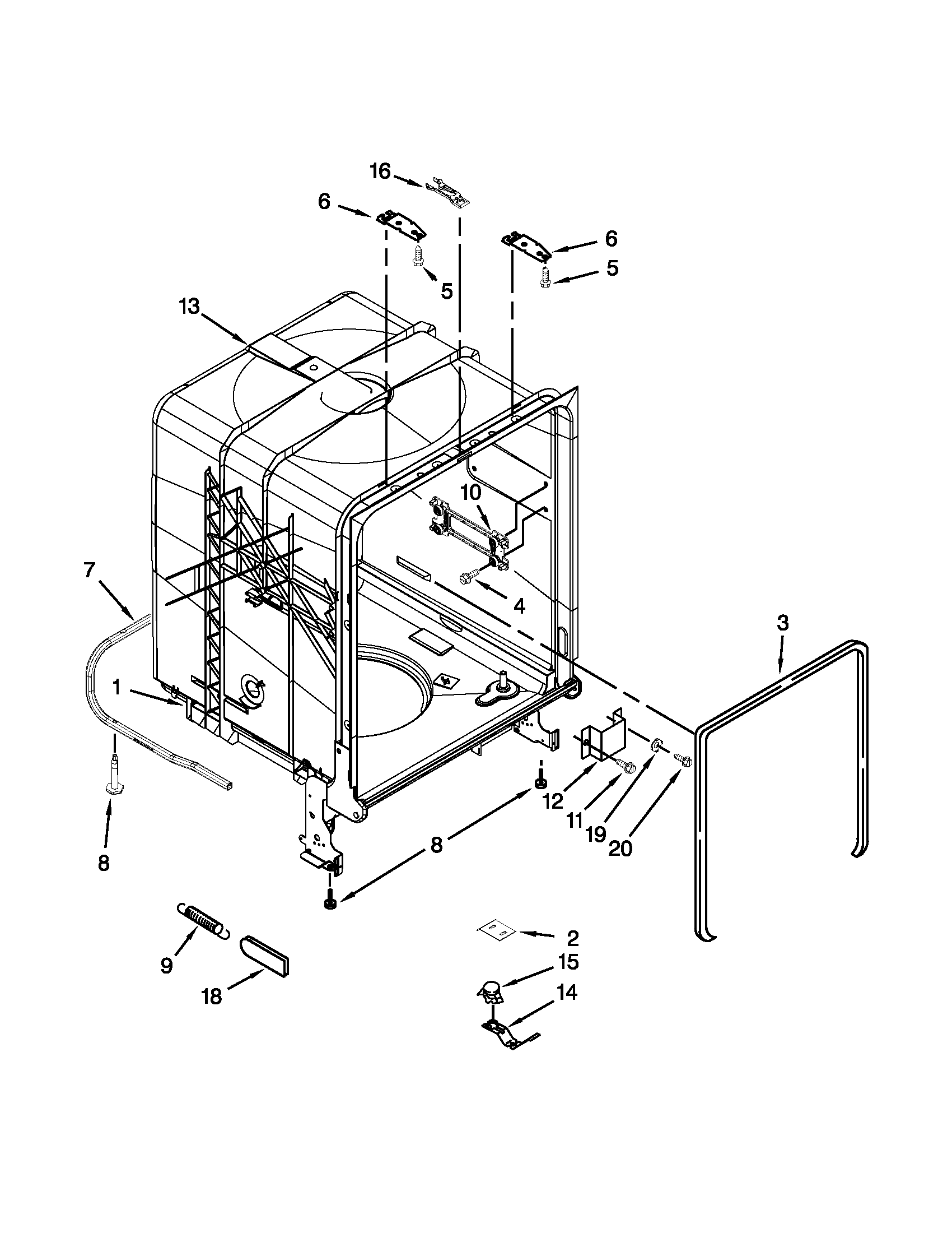 Kenmore 66513042K114 tub and frame parts diagram
