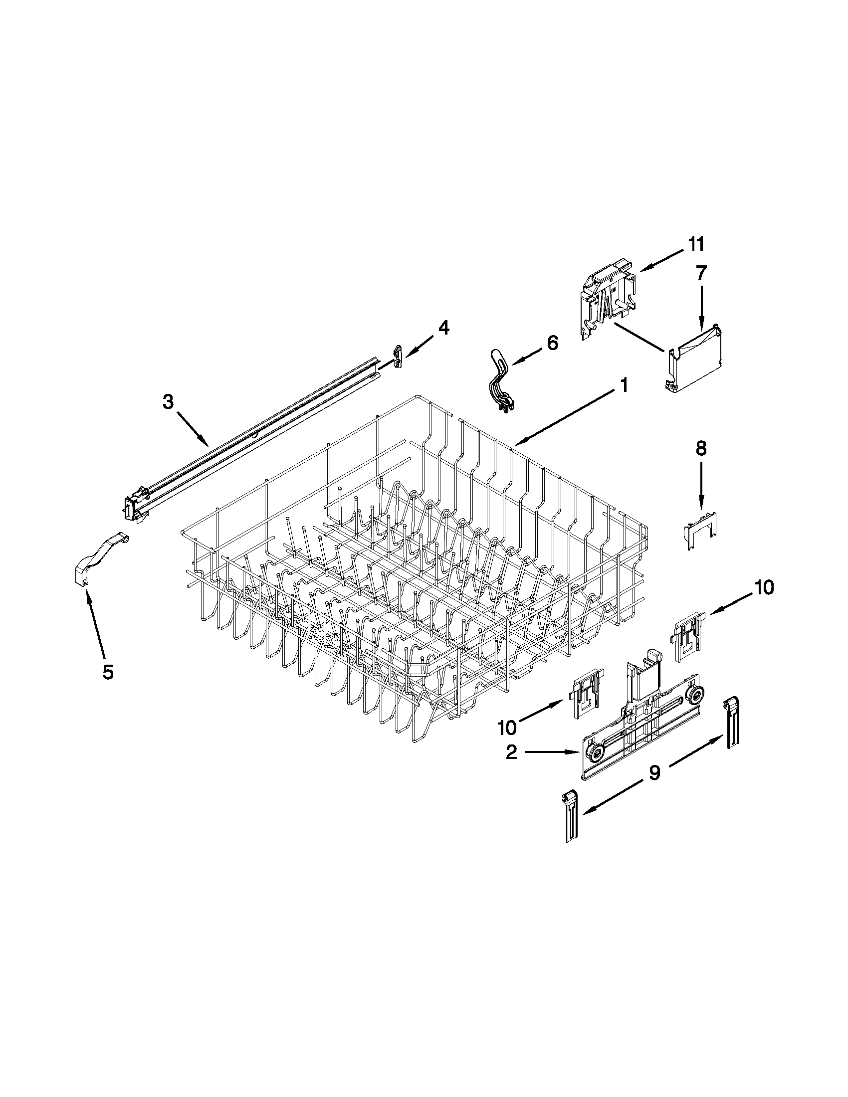 Kenmore 66513042K114 upper rack and track parts diagram