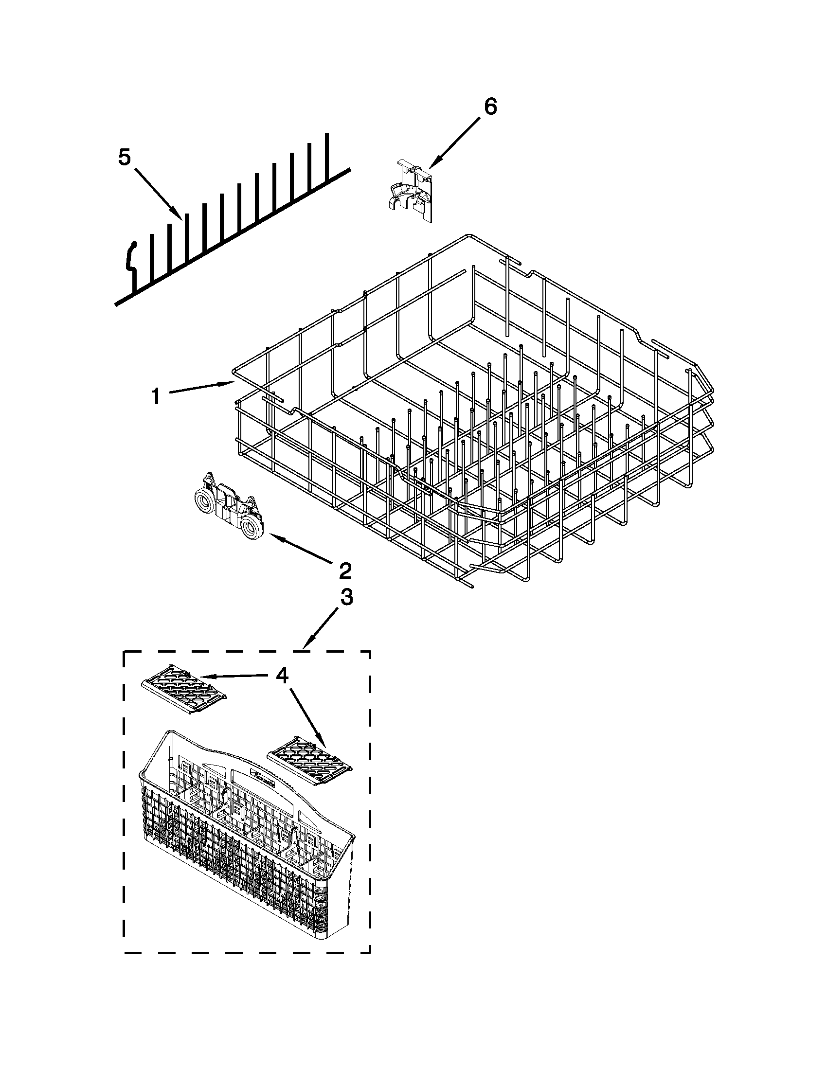 Kenmore 66513042K114 lower rack parts diagram