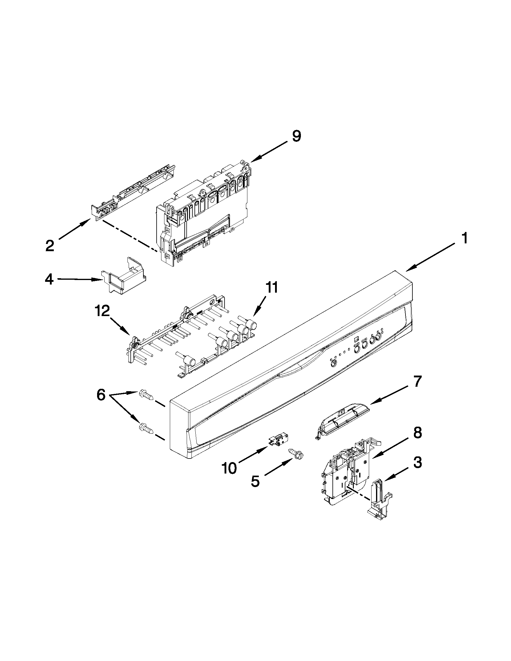 Kenmore 66515113K212 control panel and latch parts diagram