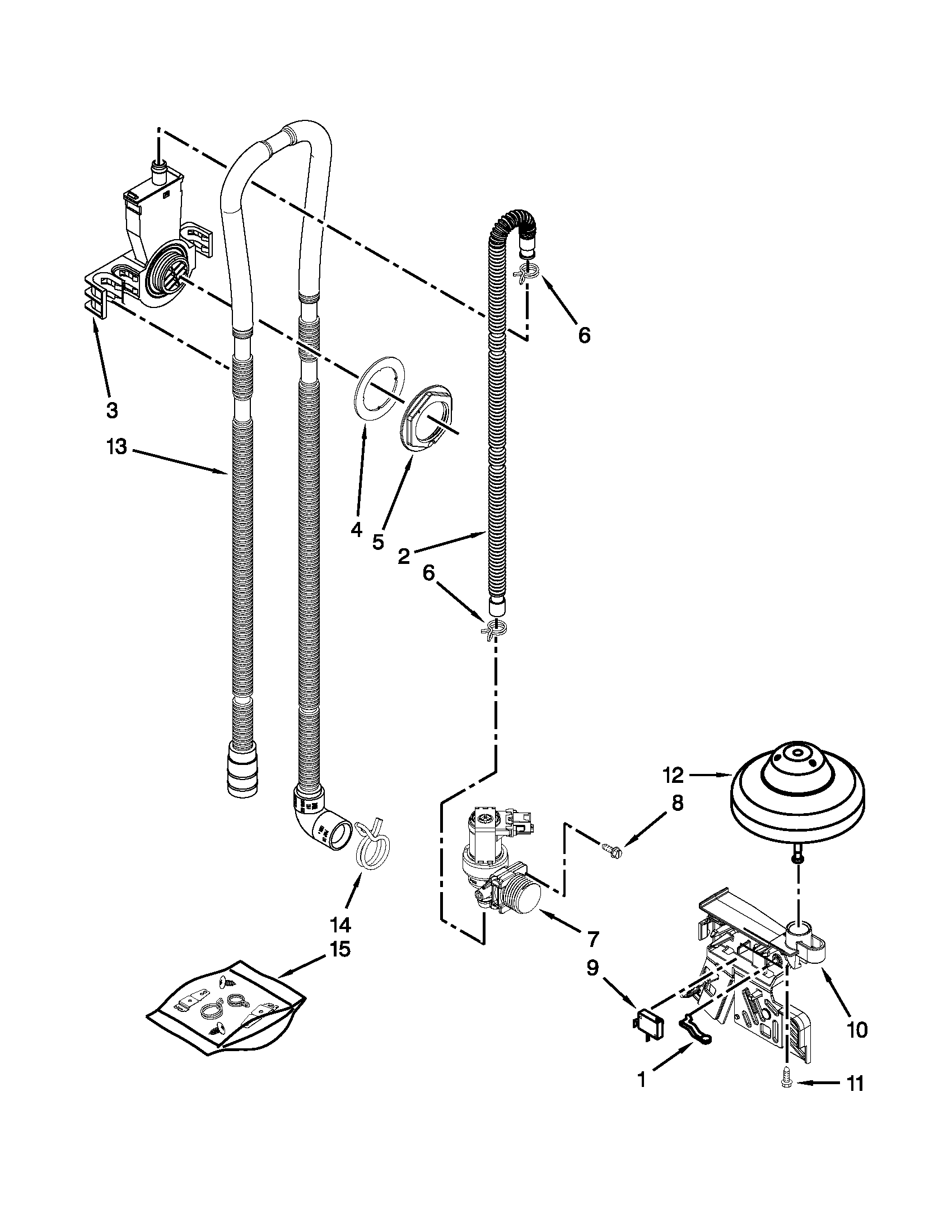 Kenmore 66515113K212 fill, drain and overfill parts diagram