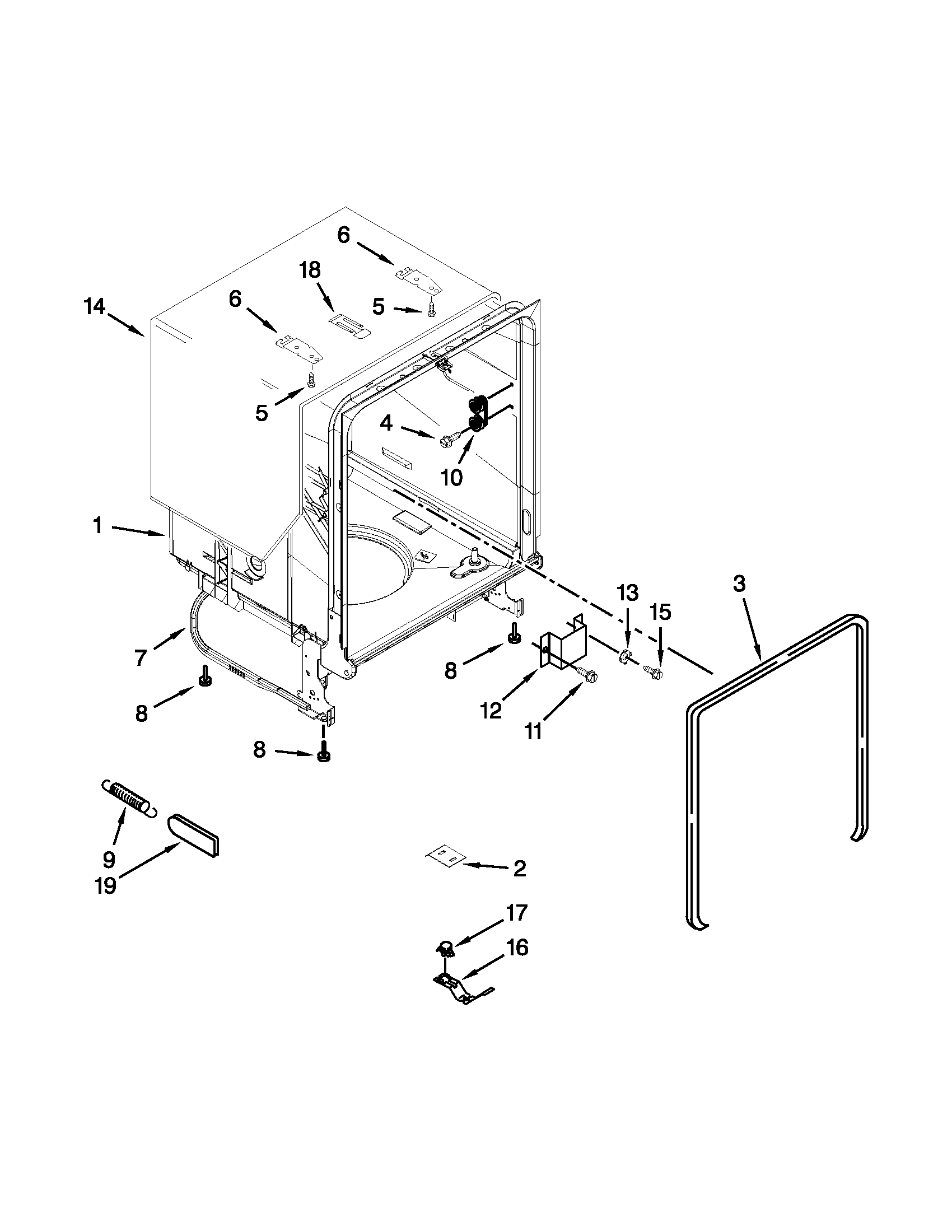 Kenmore 66515113K212 tub and frame parts diagram