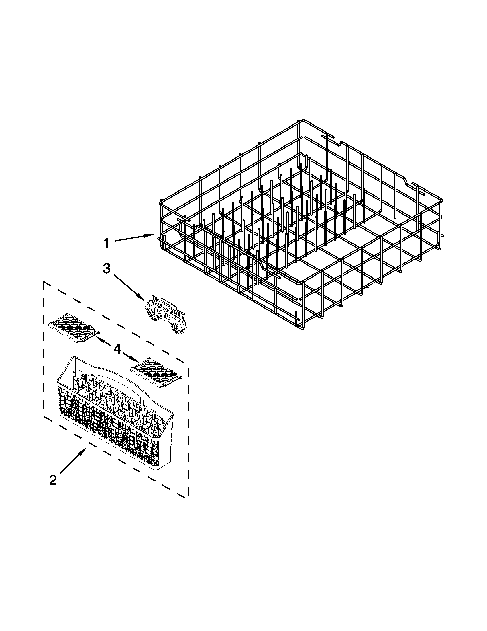 Kenmore 66515113K212 lower rack parts diagram