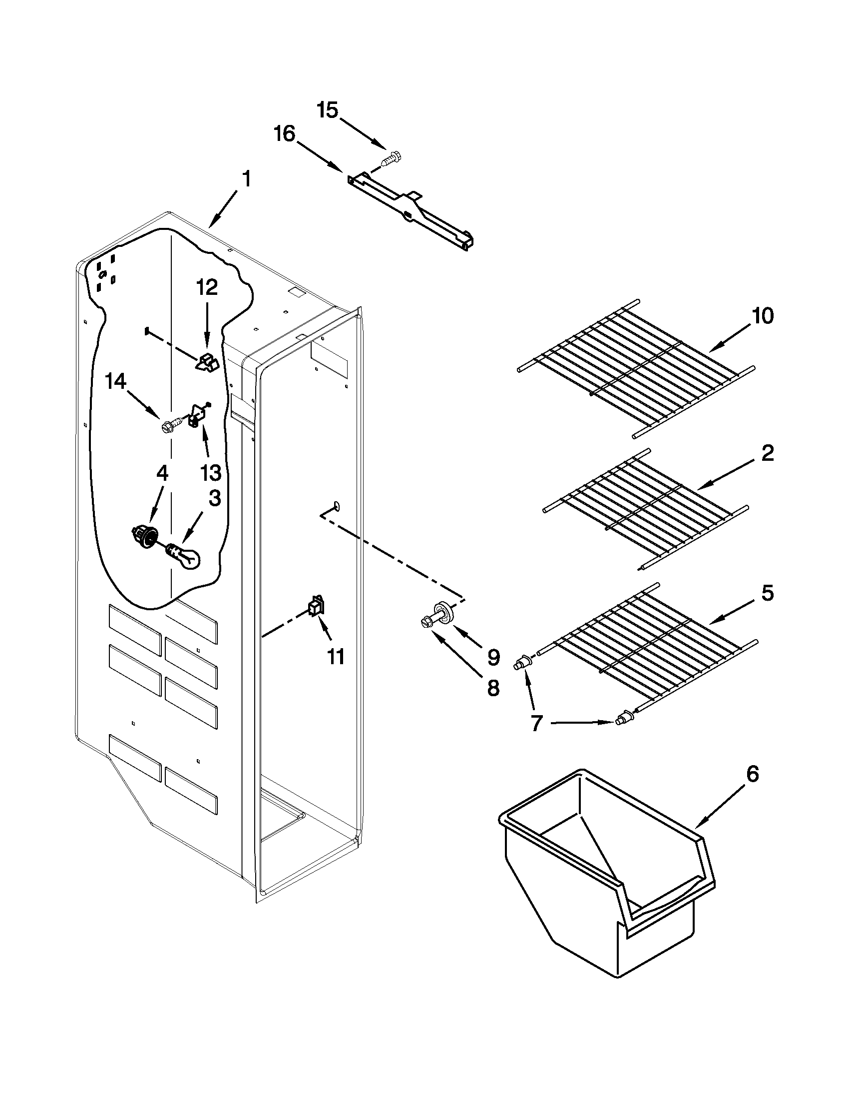 Kenmore 10650023210 freezer liner parts diagram