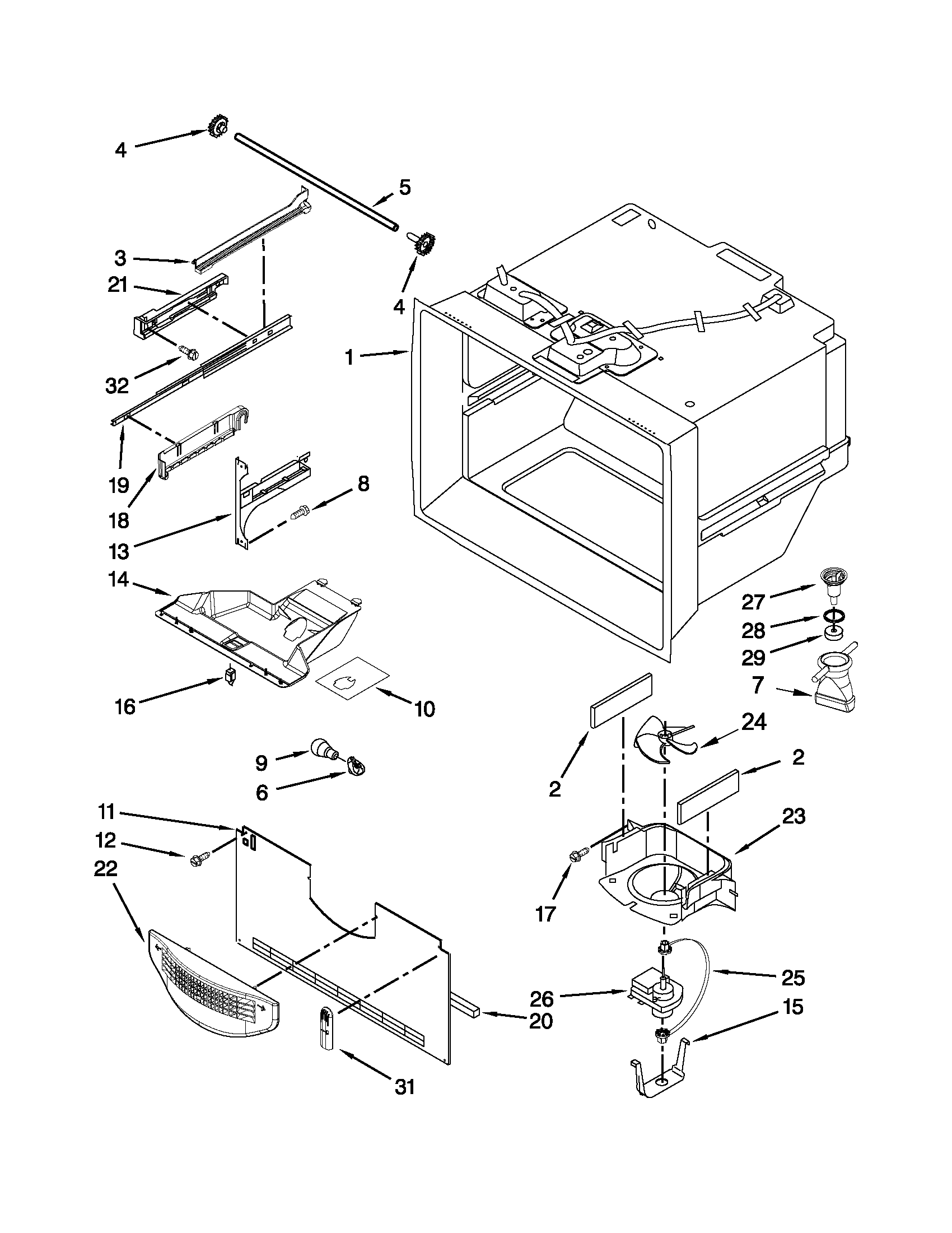 Kenmore 59679523016 freezer liner parts diagram