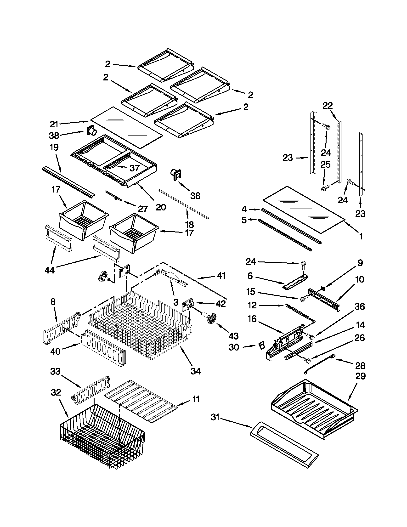 Kenmore 59679523016 shelf parts diagram