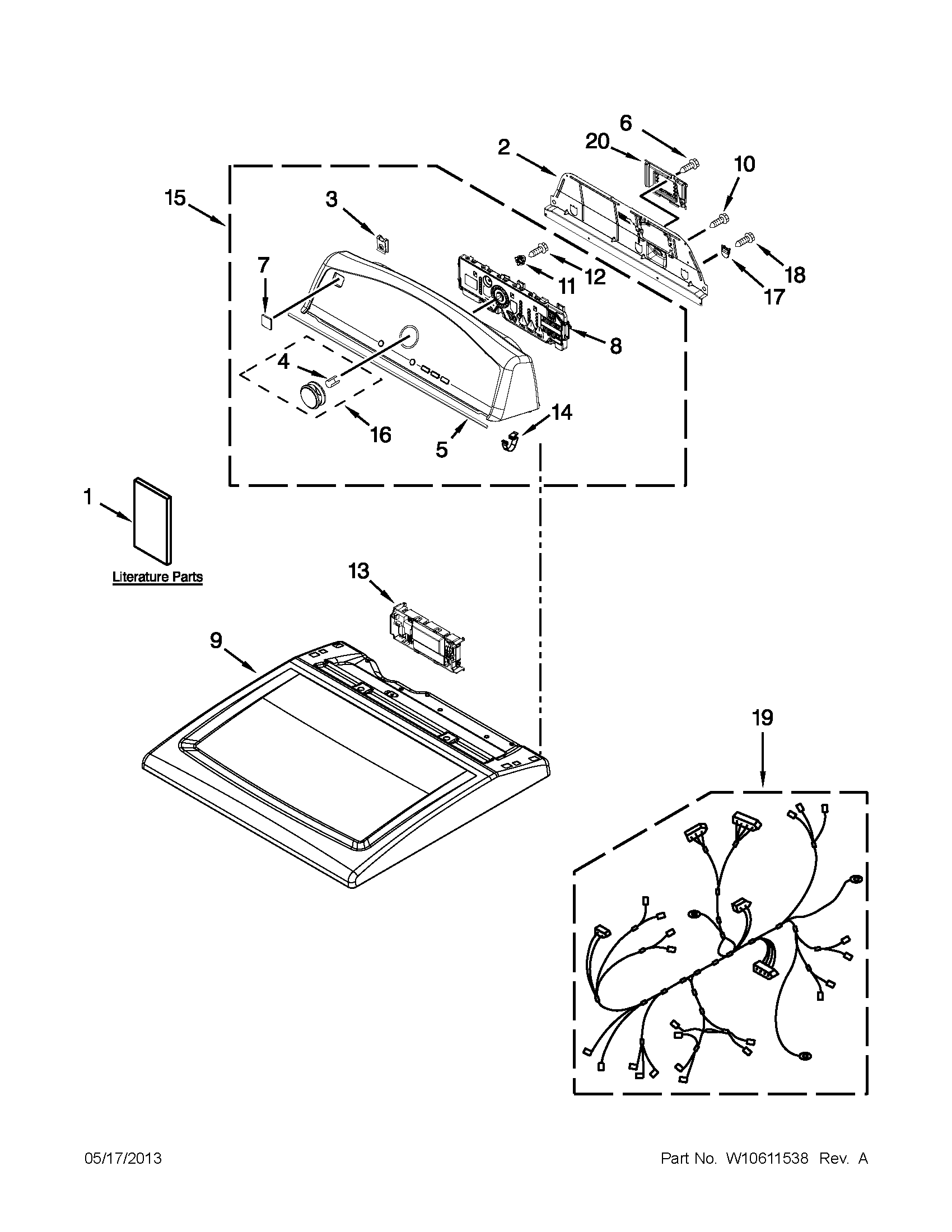 Kenmore 11066002011 top and console parts diagram