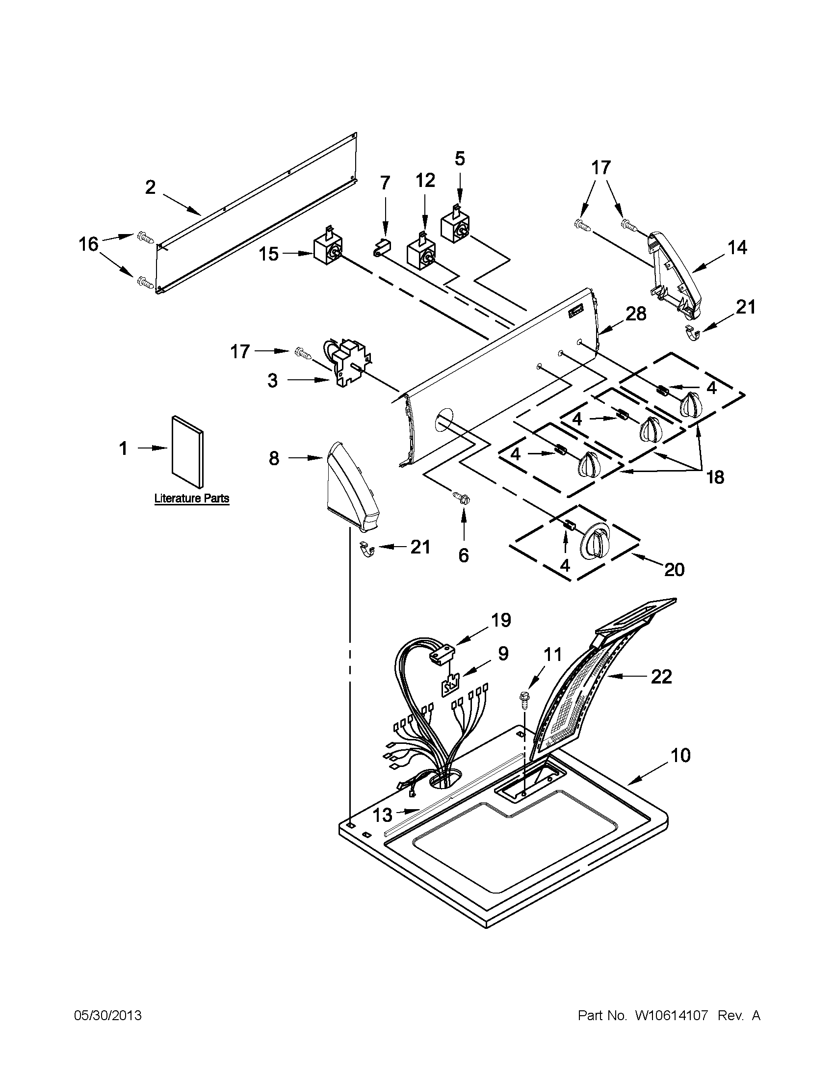 Kenmore 110C61292012 top and console parts diagram