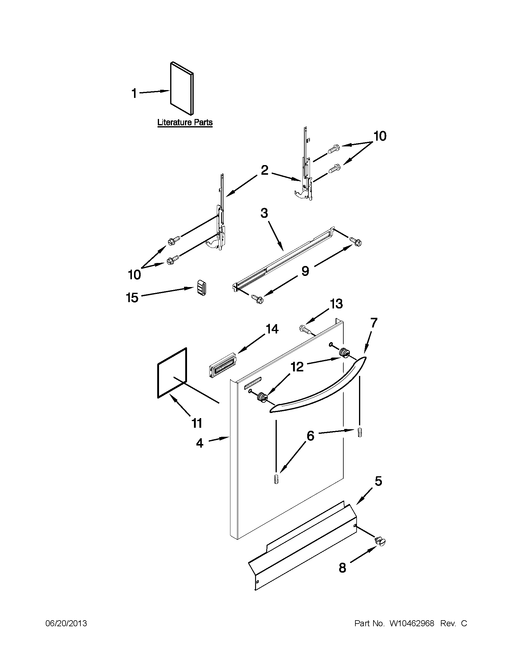 Kenmore 66513273K112 door and panel parts diagram