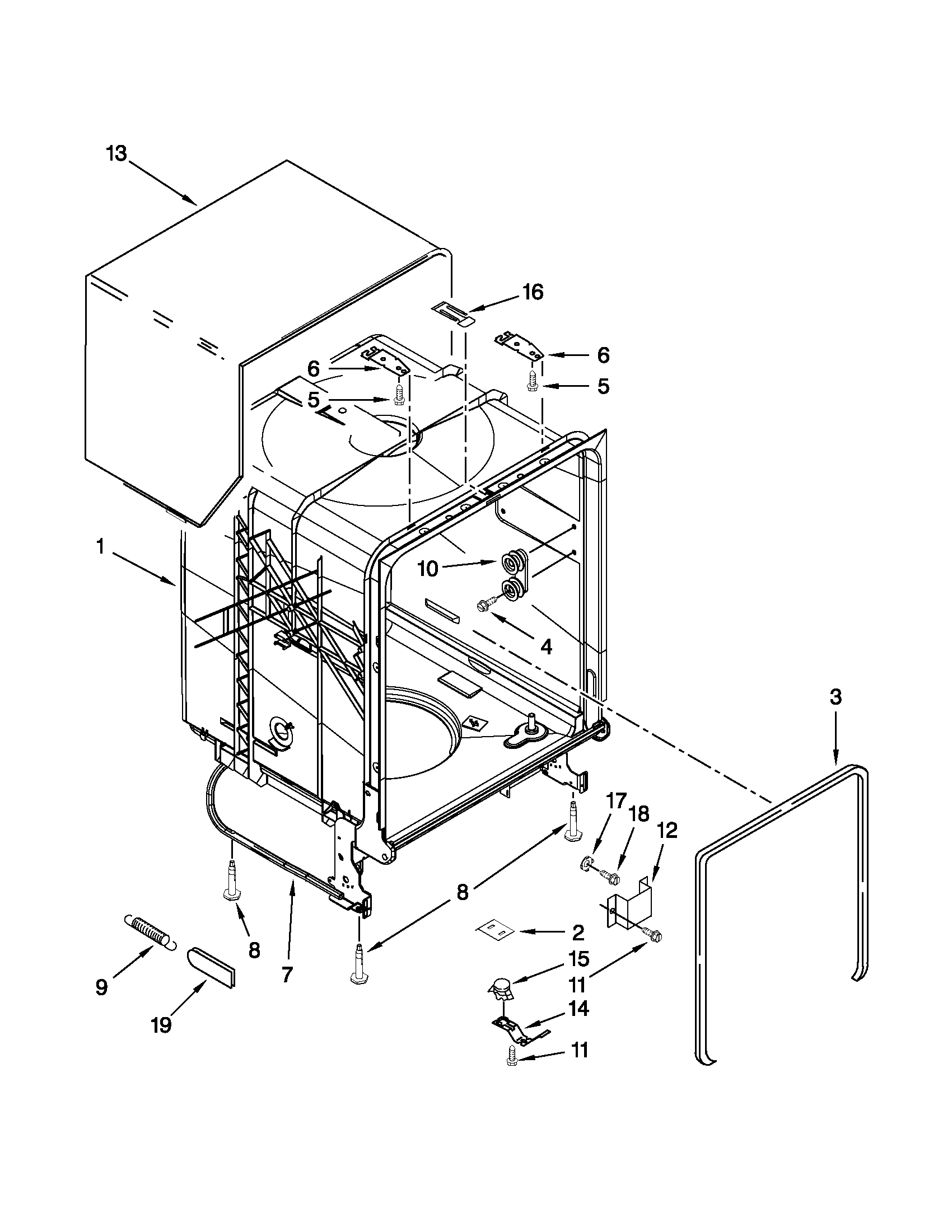 Kenmore 66513273K112 tub and frame parts diagram