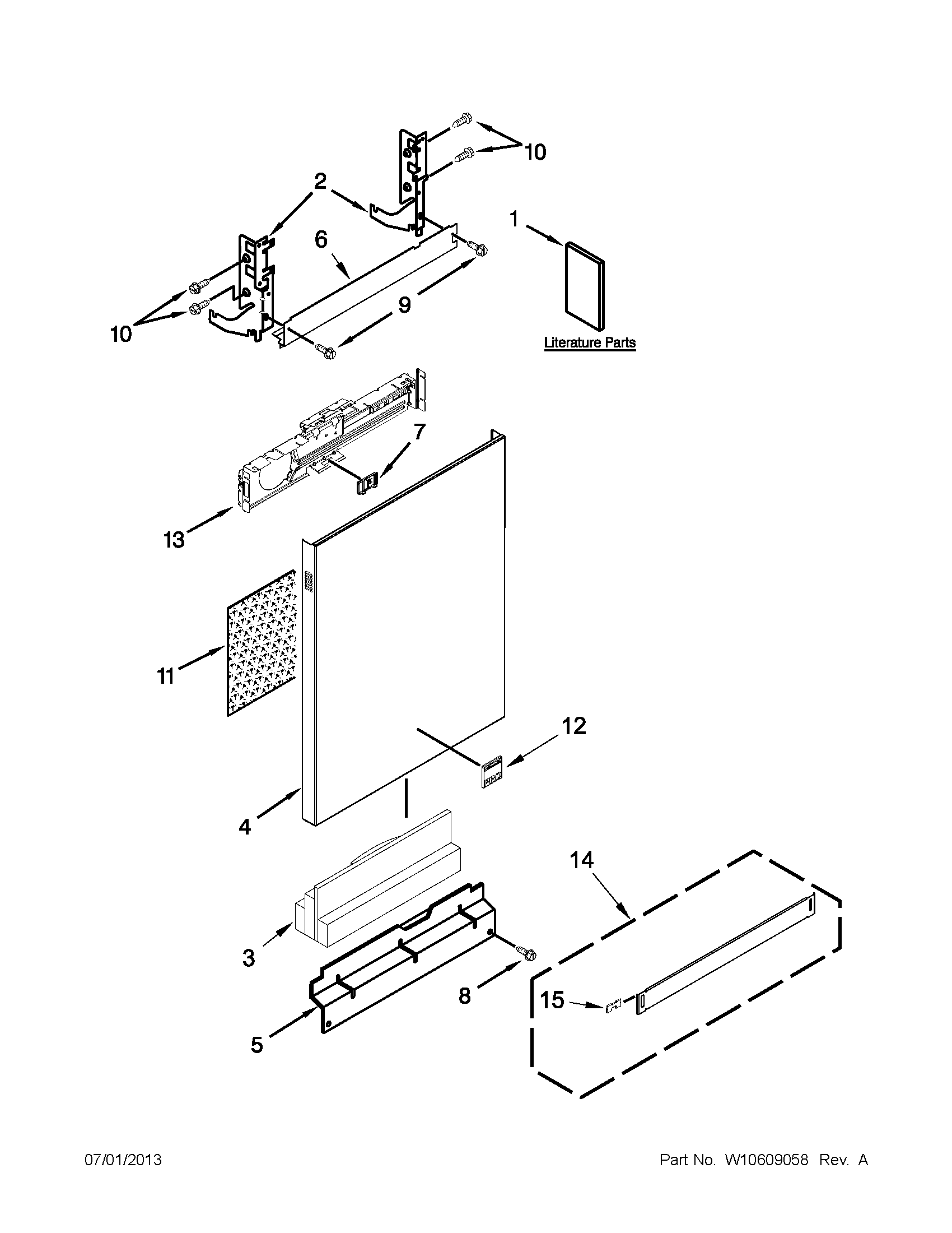 Kenmore Elite 66512833K310 door panel parts diagram
