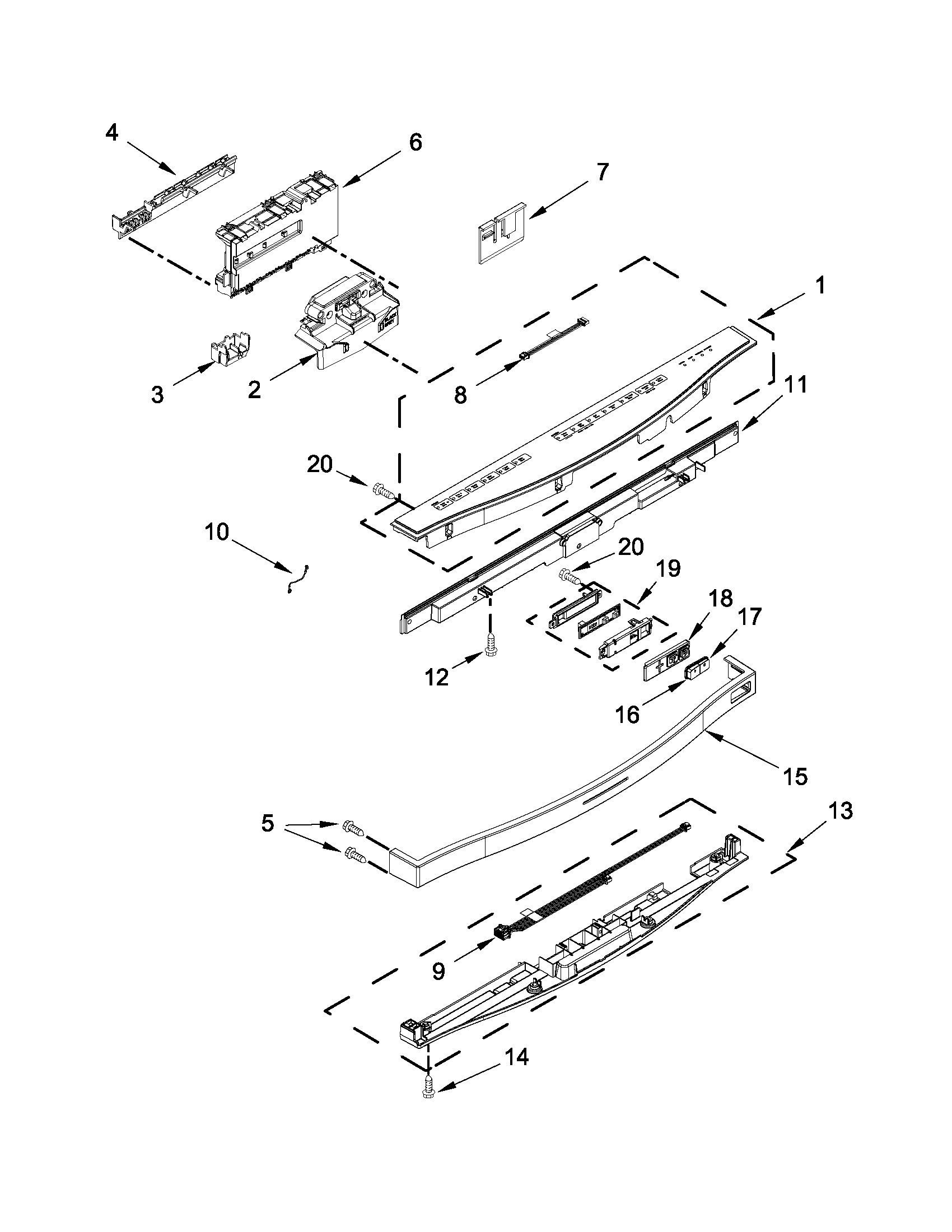 Kenmore Elite 66512833K310 control panel and latch parts diagram