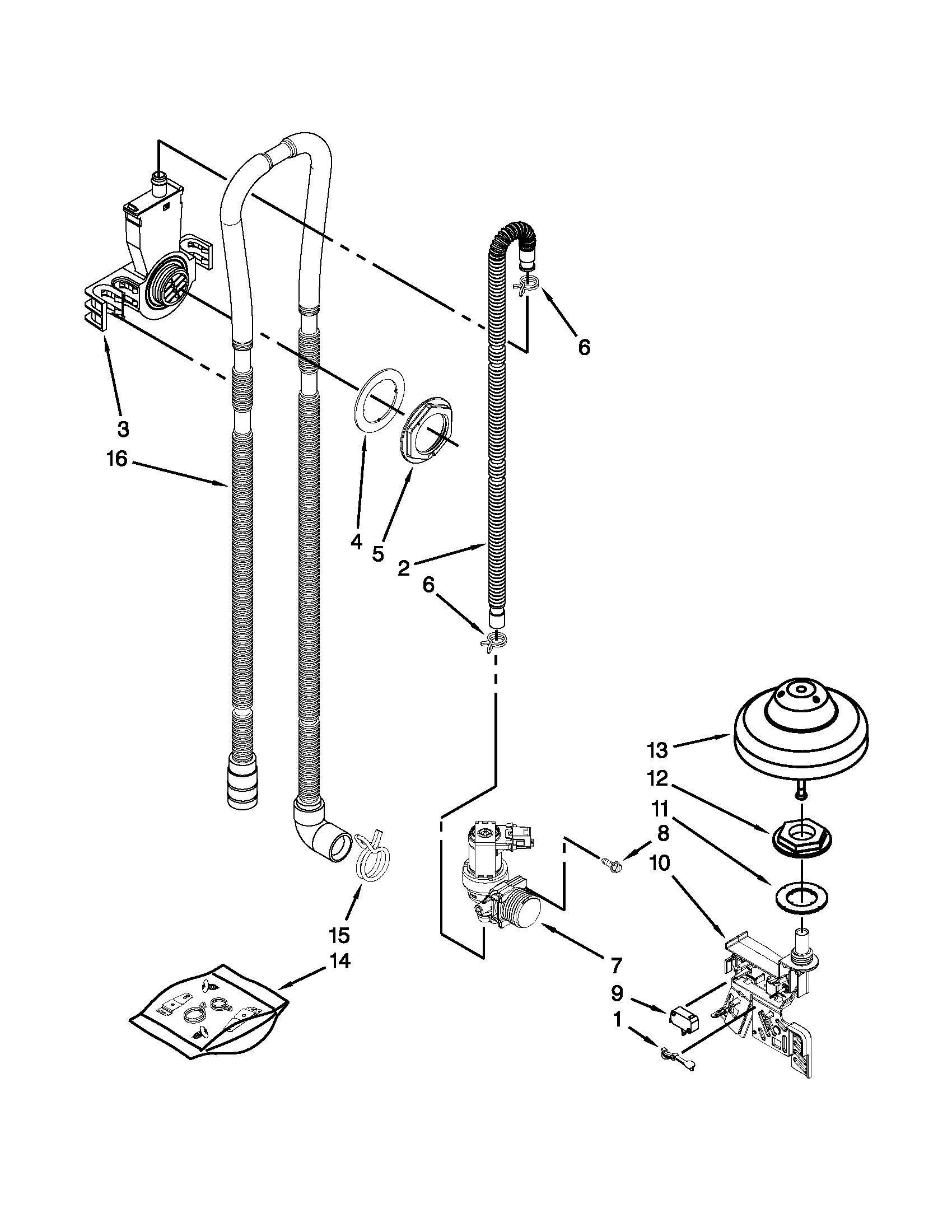 Kenmore Elite 66512833K310 fill, drain and overfill parts diagram
