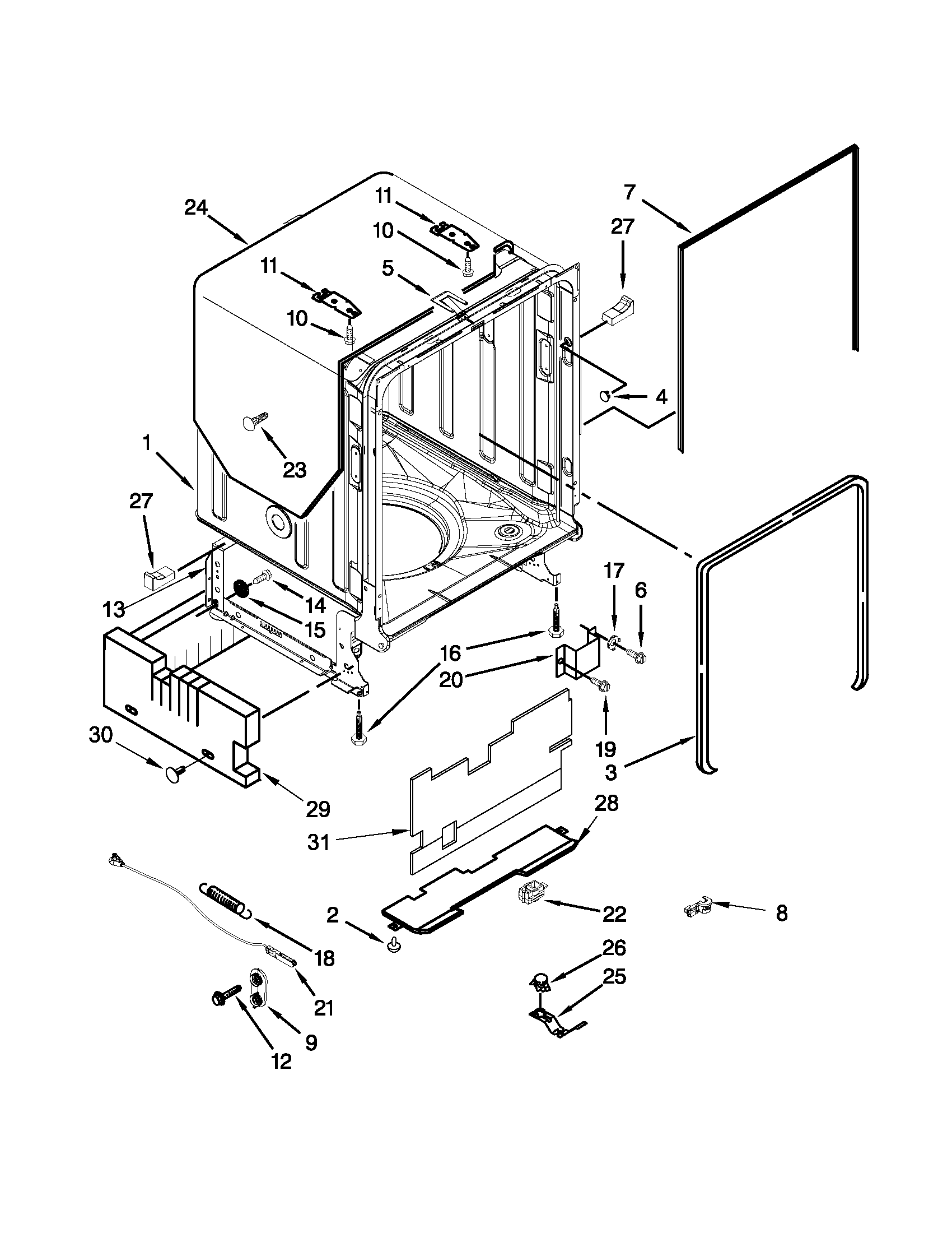 Kenmore Elite 66512833K310 tub and frame parts diagram