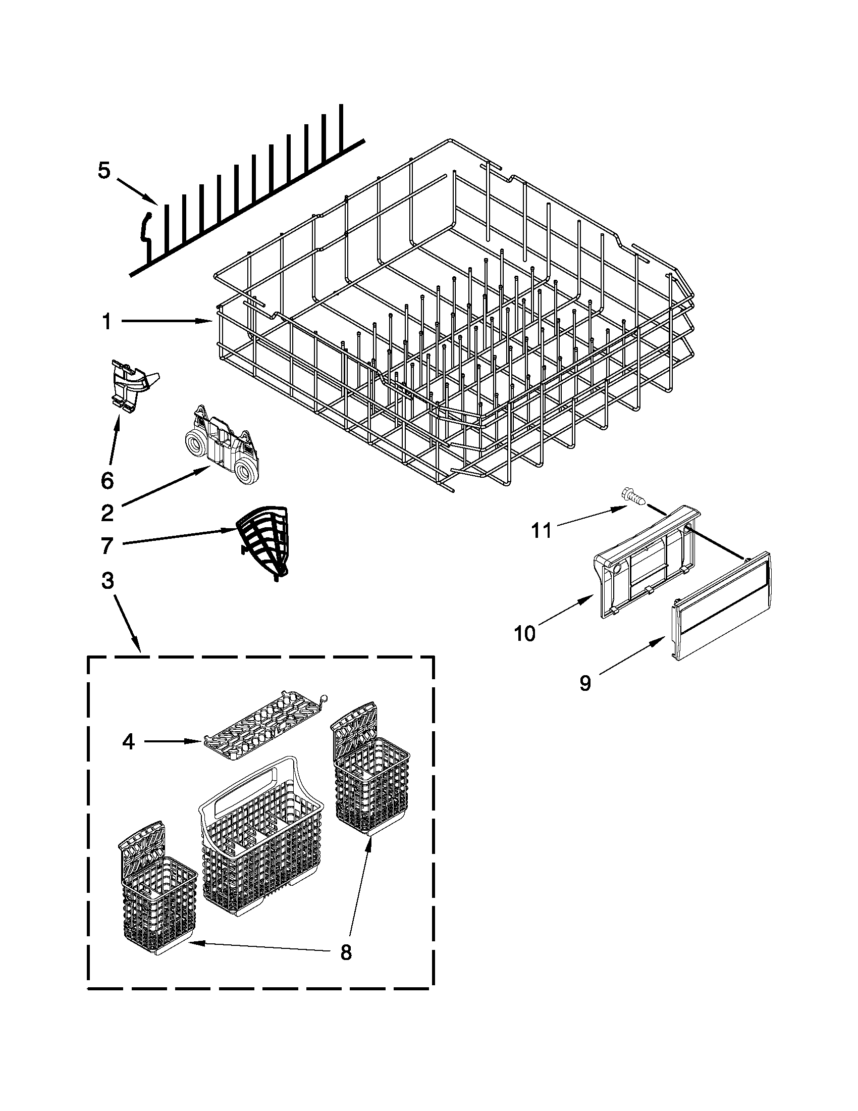 Kenmore Elite 66512833K310 lower rack parts diagram