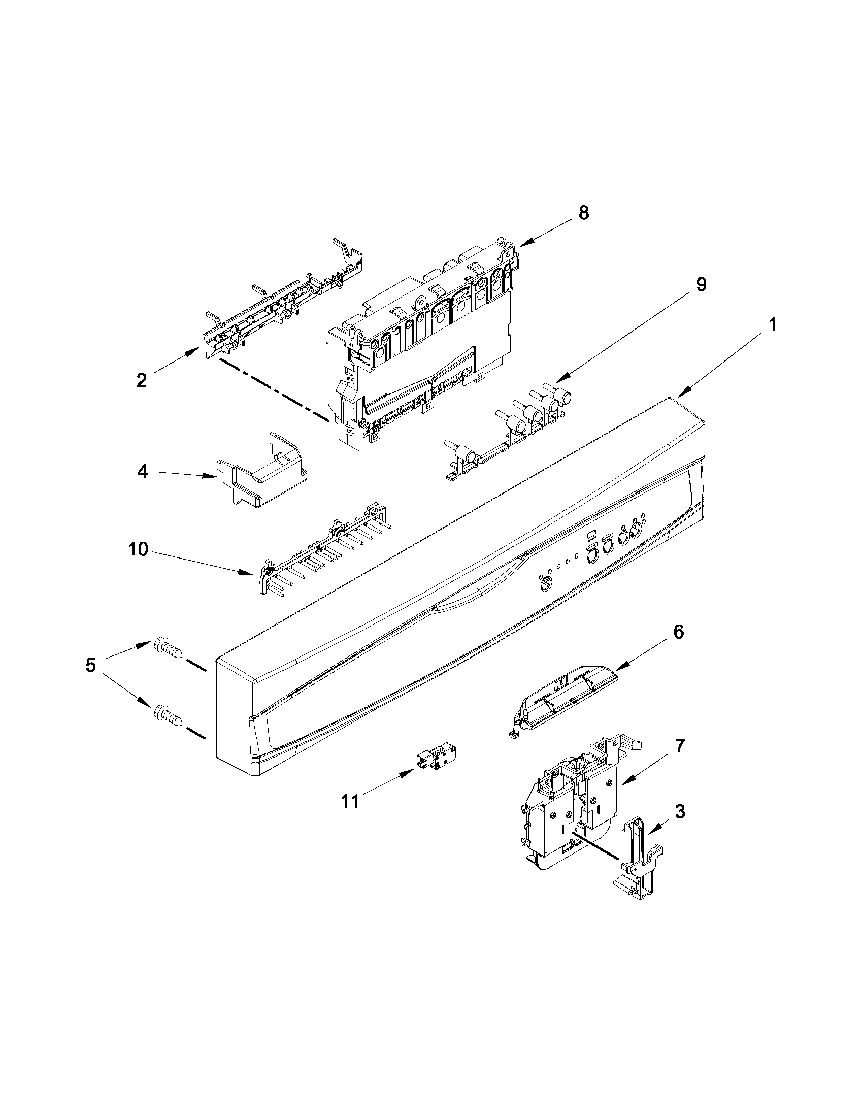 Kenmore 66513073K213 control panel and latch parts diagram