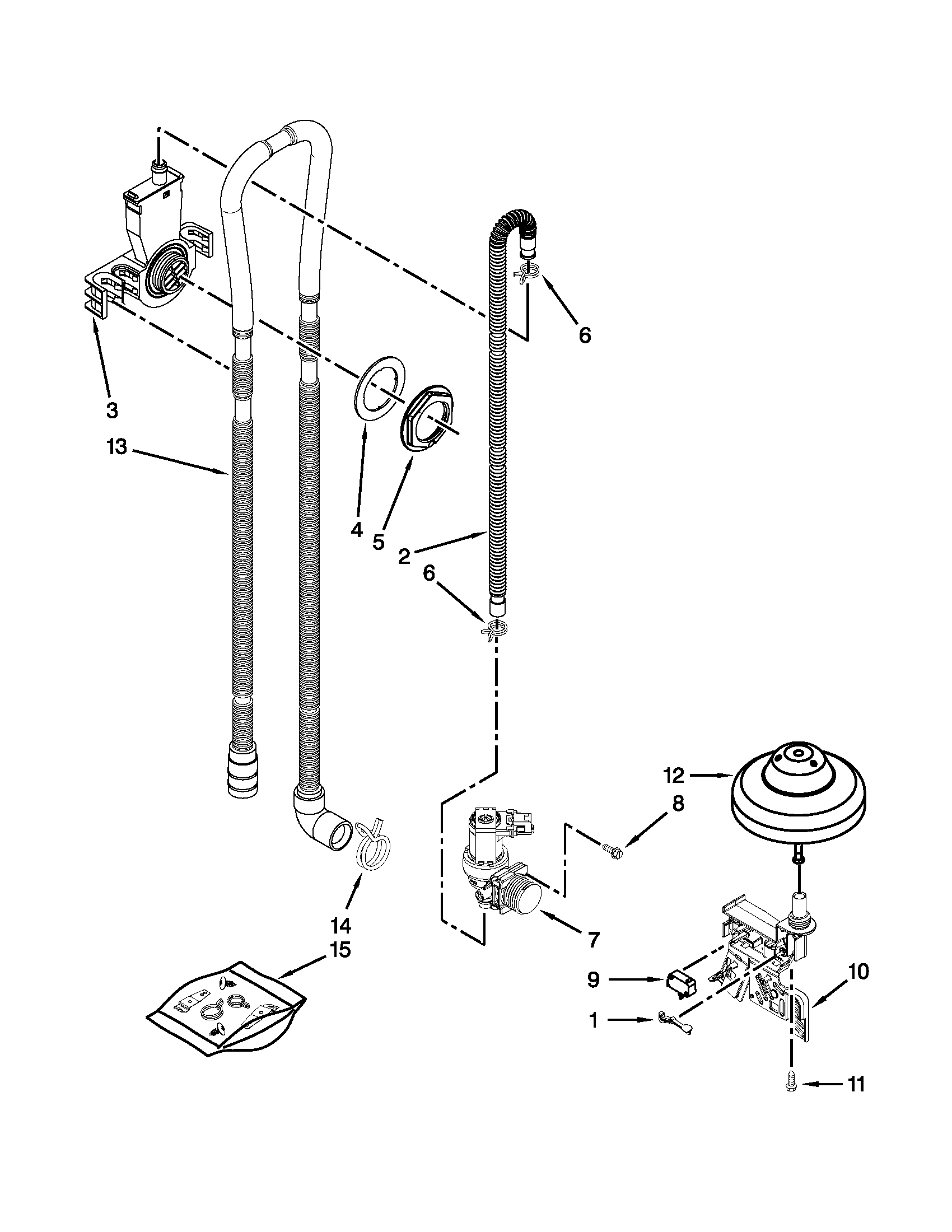 Kenmore 66513073K213 fill, drain and overfill parts diagram
