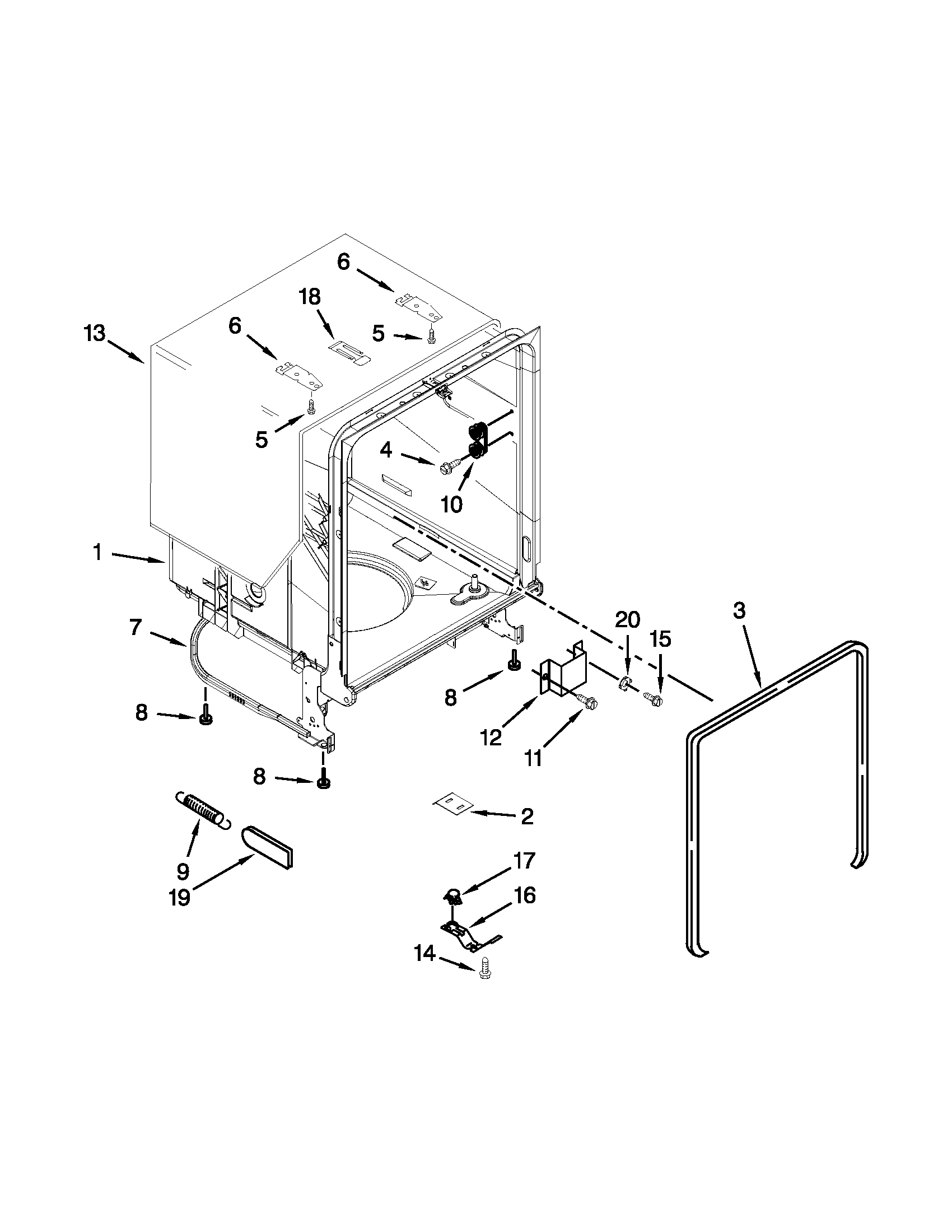 Kenmore 66513073K213 tub and frame parts diagram