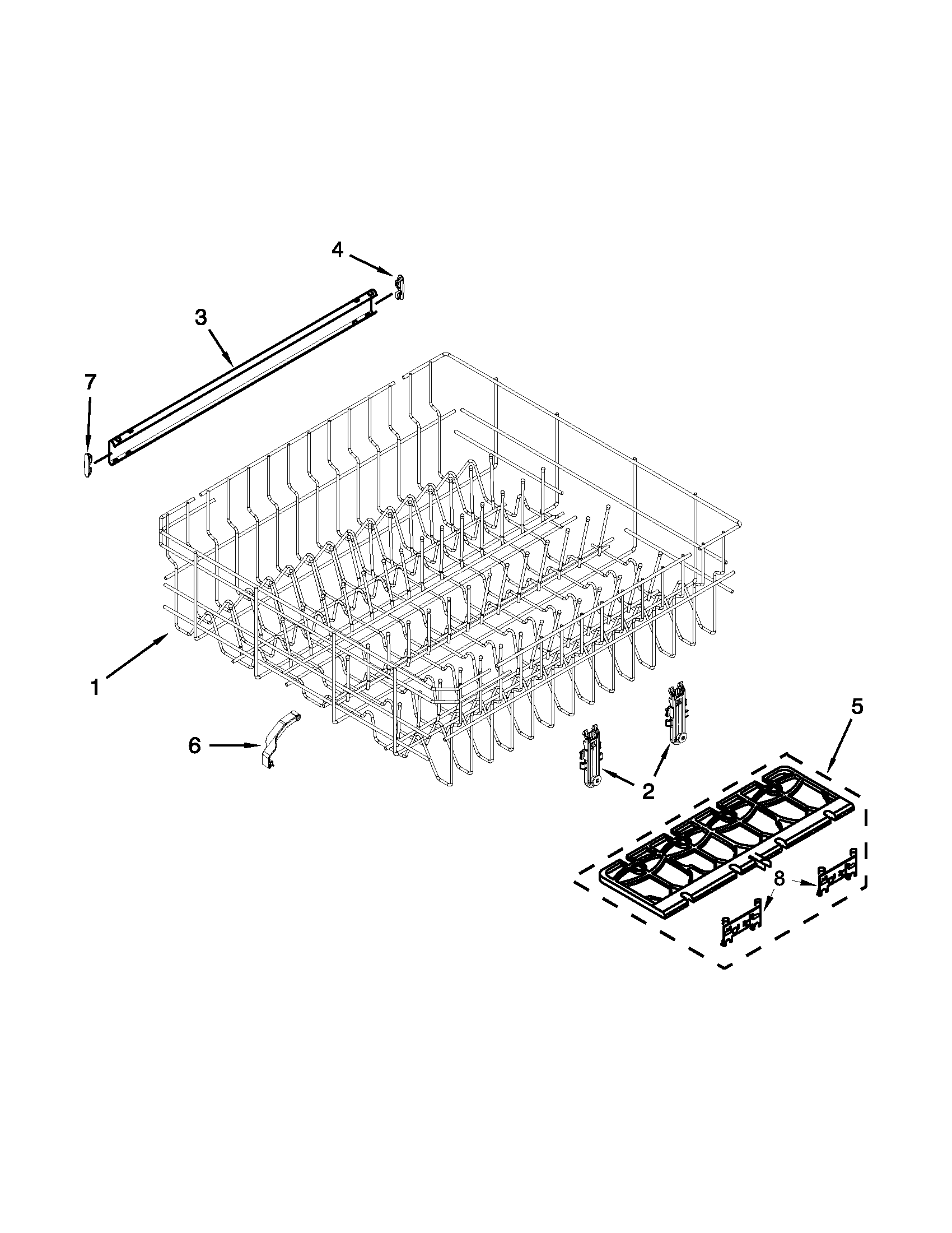 Kenmore 66513073K213 upper rack and track parts diagram