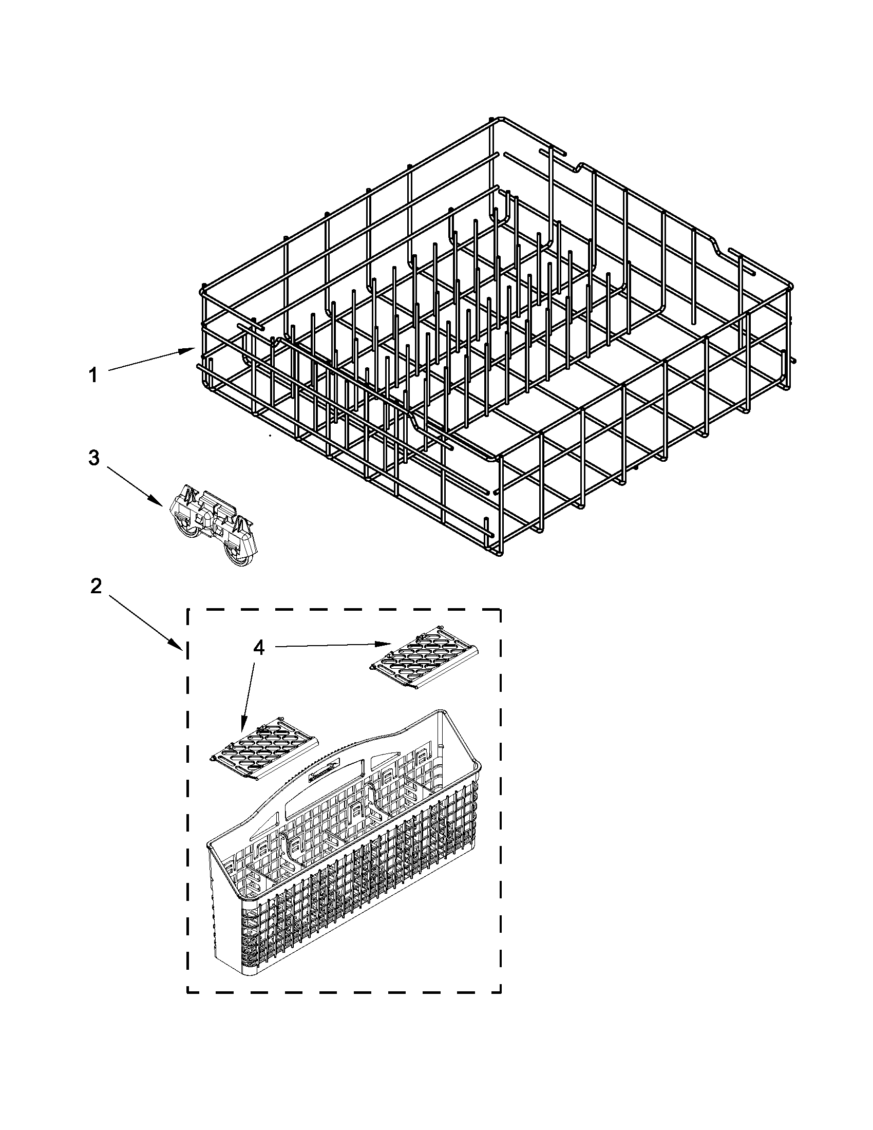 Kenmore 66513073K213 lower rack parts diagram