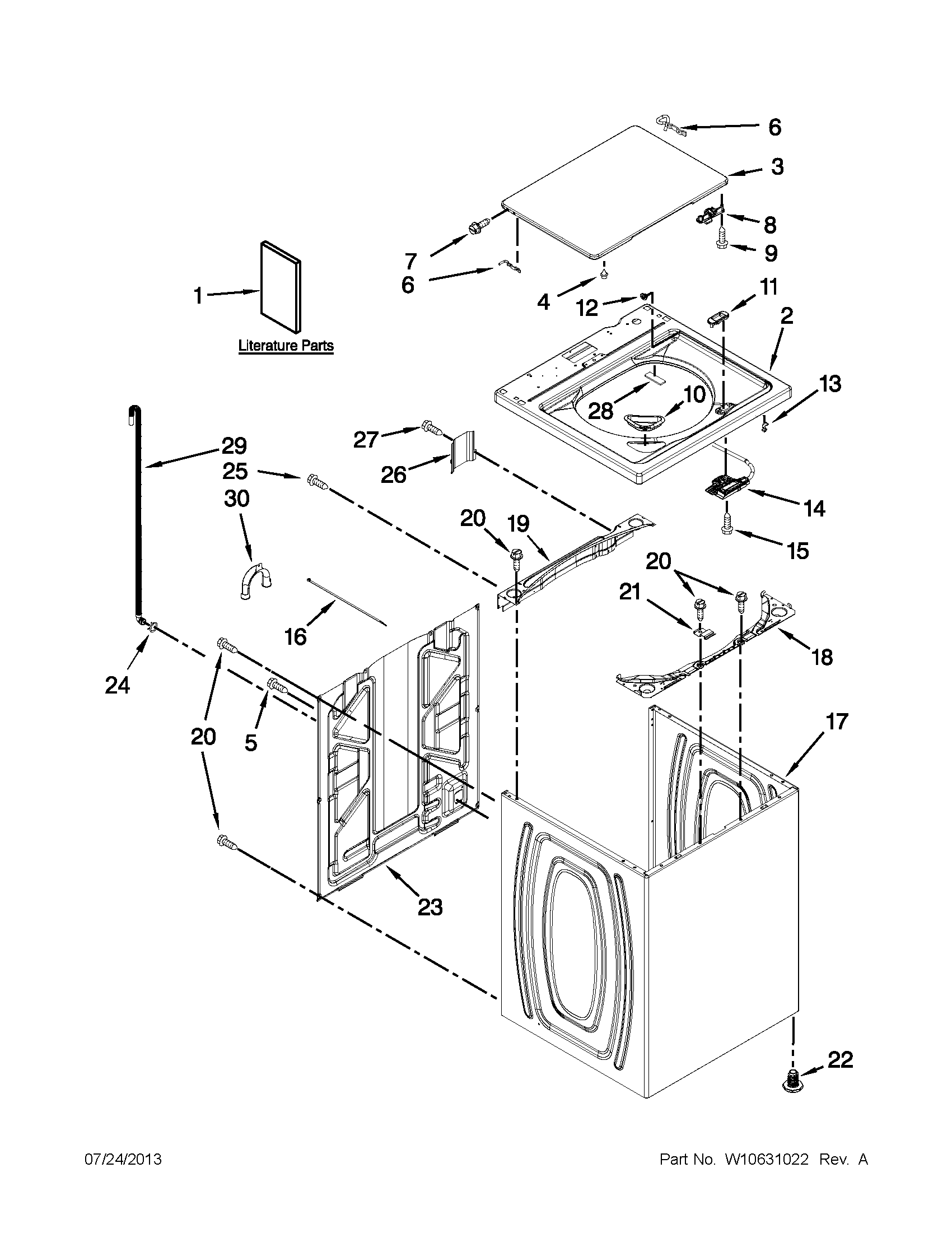 Kenmore 11025102310 top and cabinet parts diagram